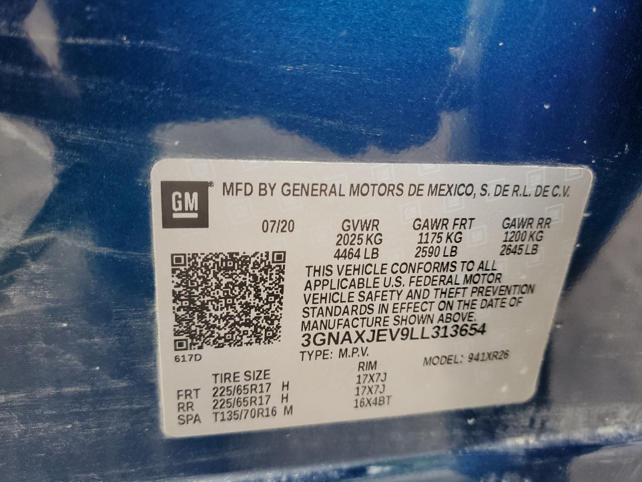 2020 Chevrolet Equinox Lt VIN: 3GNAXJEV9LL313654 Lot: 55307024