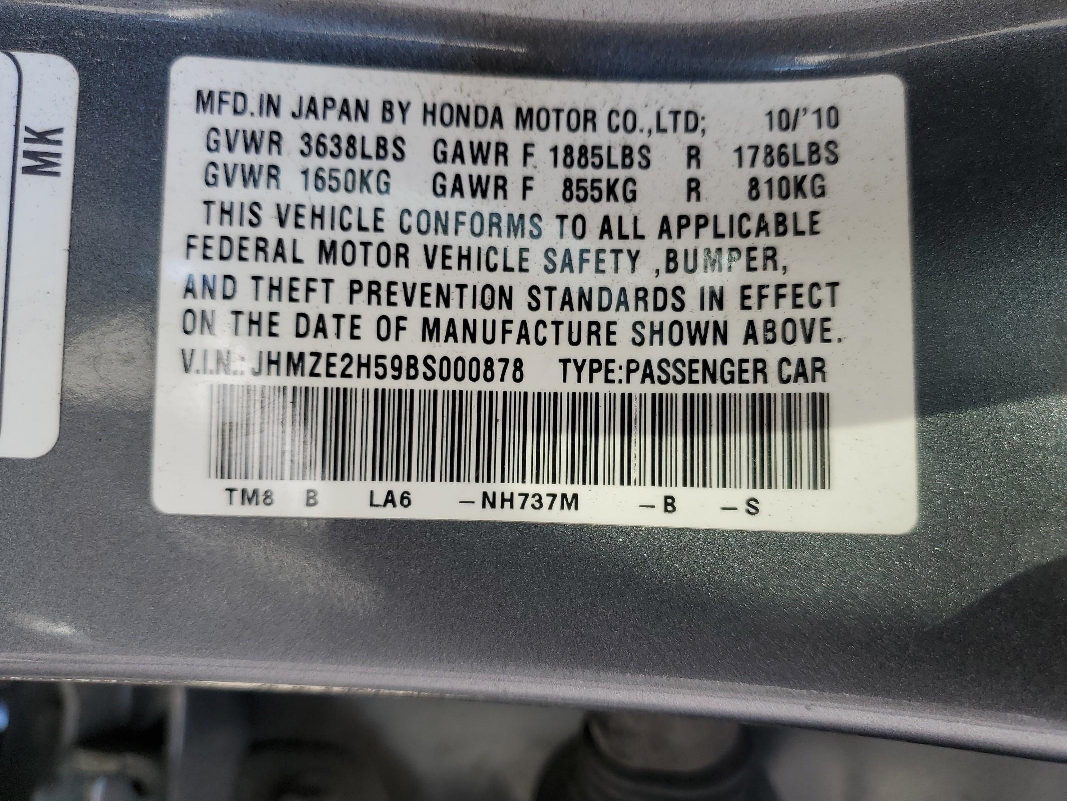 JHMZE2H59BS000878 2011 Honda Insight Lx