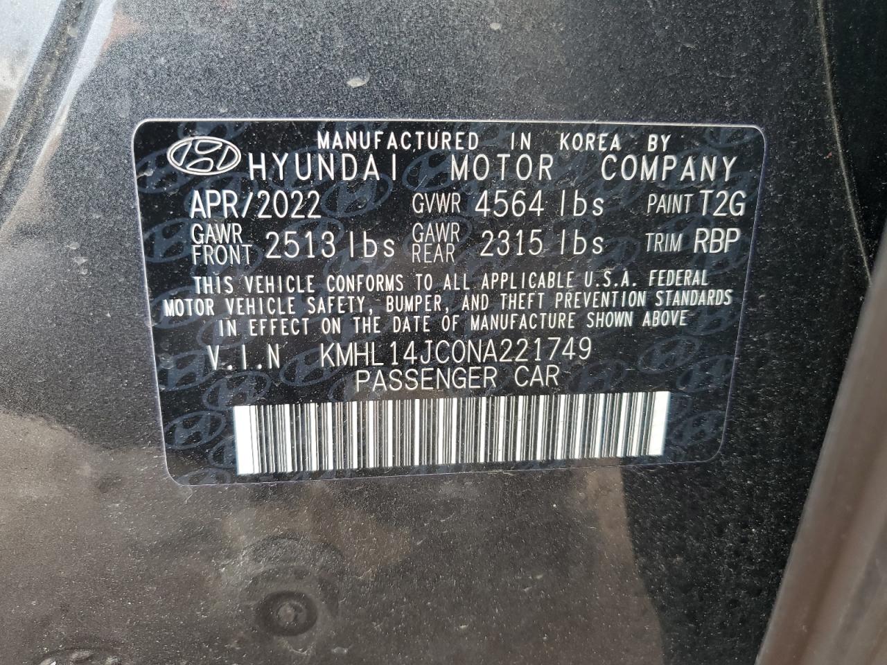 2022 Hyundai Sonata N Line VIN: KMHL14JC0NA221749 Lot: 54213754
