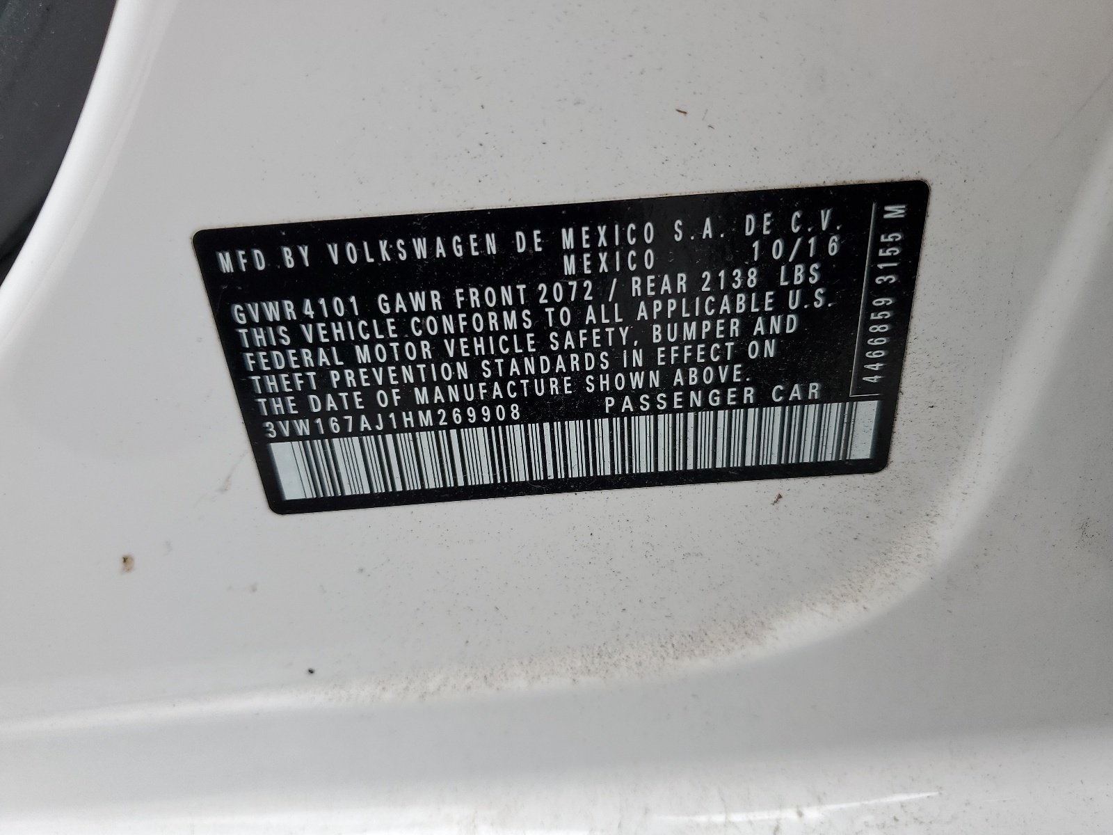 3VW167AJ1HM269908 2017 Volkswagen Jetta S