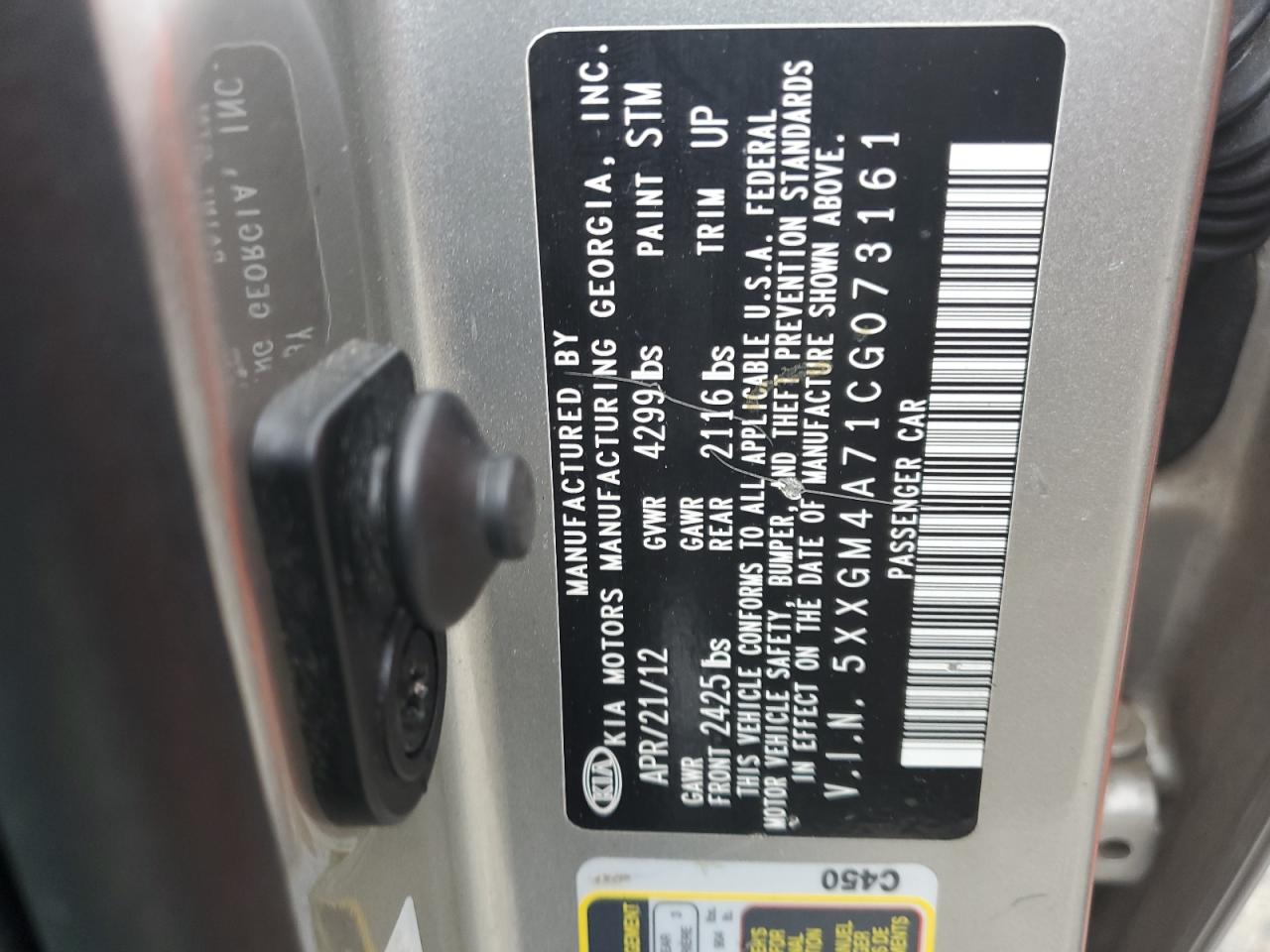 2012 Kia Optima Lx VIN: 5XXGM4A71CG073161 Lot: 54203224