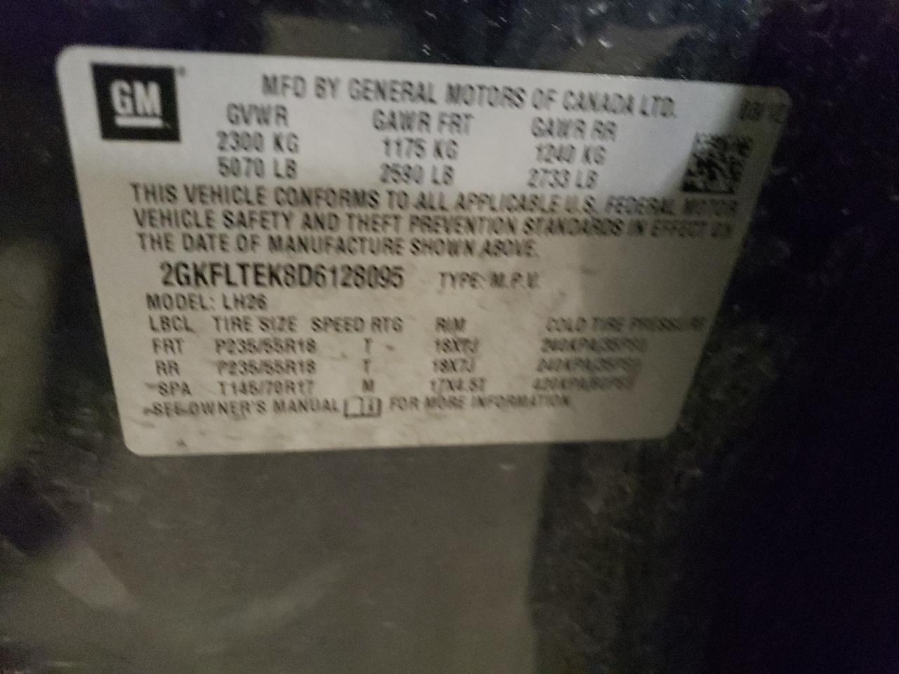 2013 GMC Terrain Sle VIN: 2GKFLTEK8D6128095 Lot: 54527874