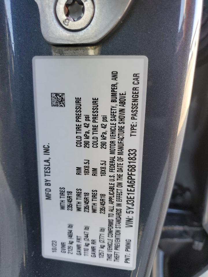 5YJ3E1EA6PF681833 2023 Tesla Model 3