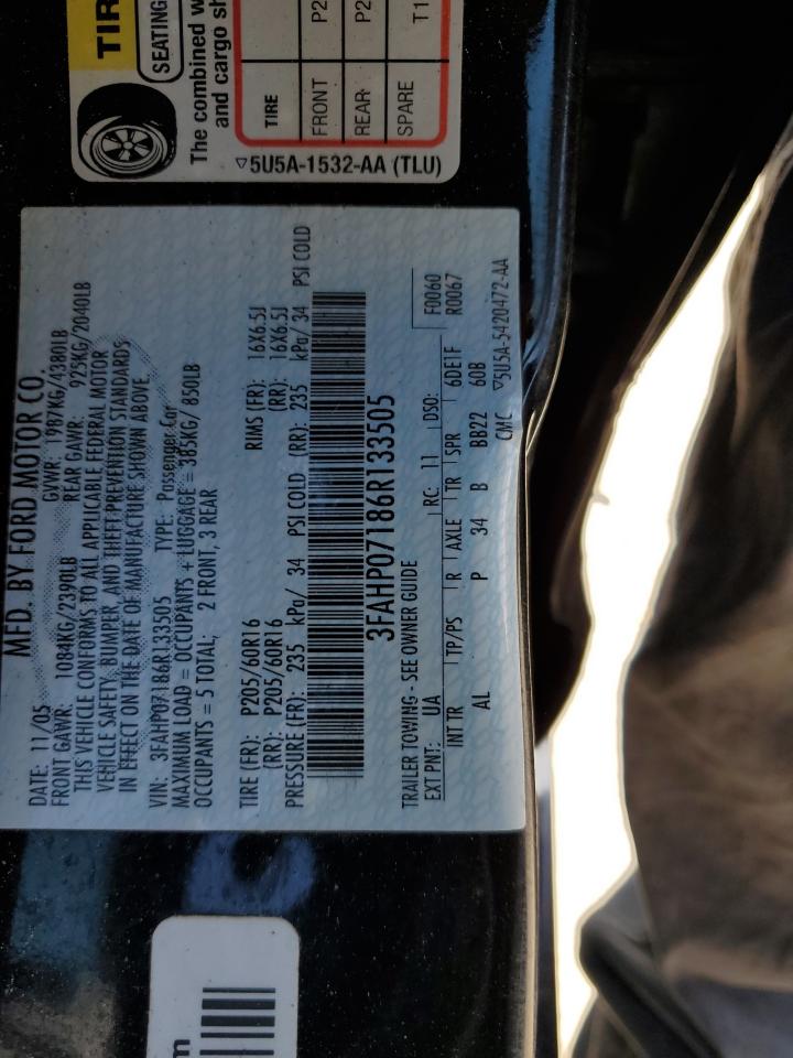 2006 Ford Fusion Se VIN: 3FAHP07186R133505 Lot: 52894404