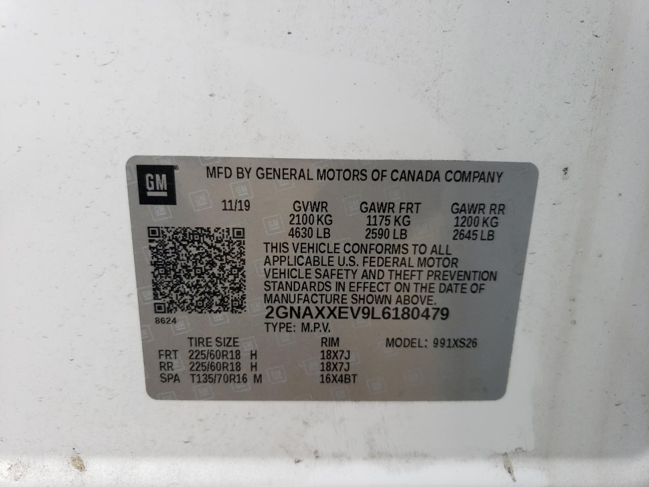 2020 Chevrolet Equinox Premier VIN: 2GNAXXEV9L6180479 Lot: 55057754