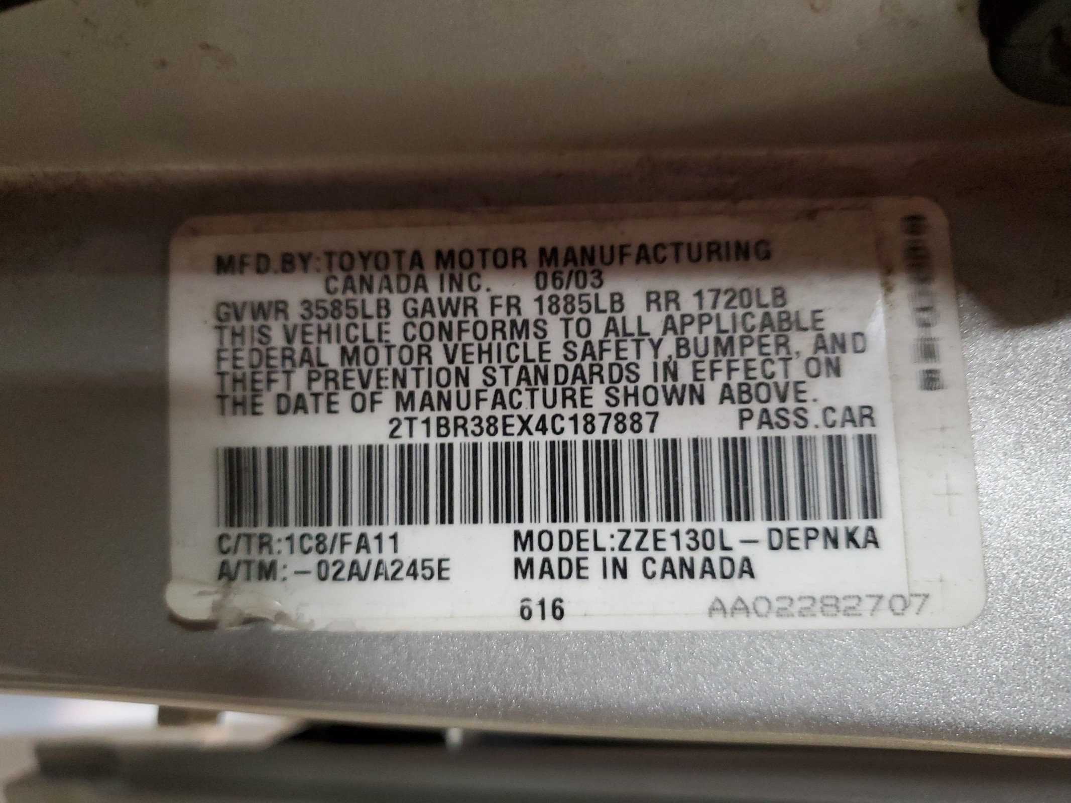 2T1BR38EX4C187887 2004 Toyota Corolla Ce