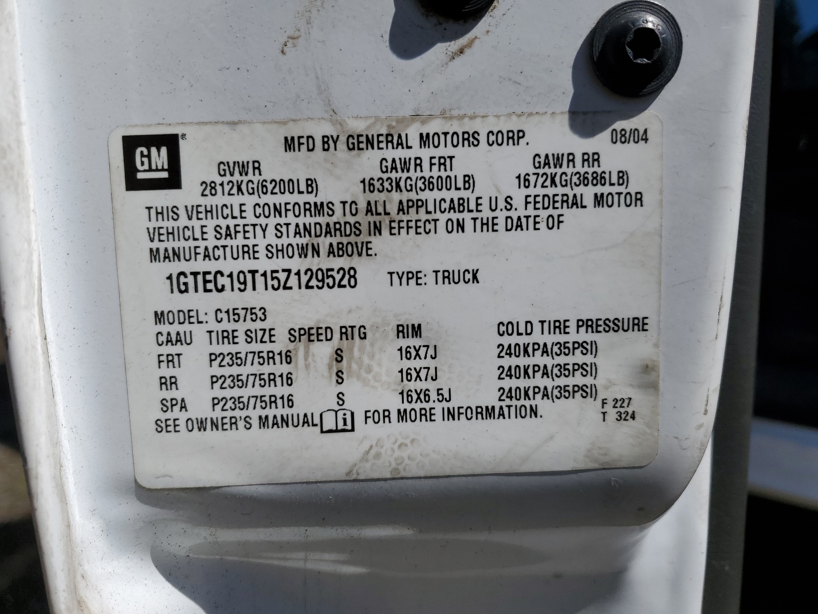 1GTEC19T15Z129528 2005 GMC New Sierra C1500