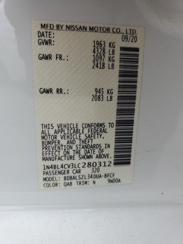 2020 Nissan Altima Sr VIN: 1N4BL4CV3LC280312 Lot: 54847804