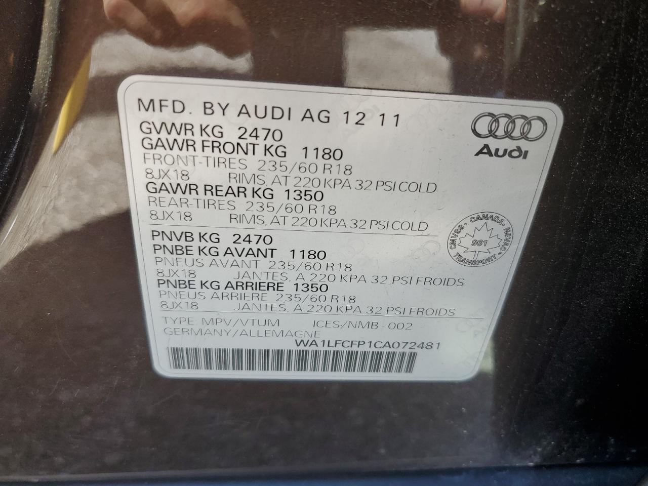 WA1LFCFP1CA072481 2012 Audi Q5 Premium Plus