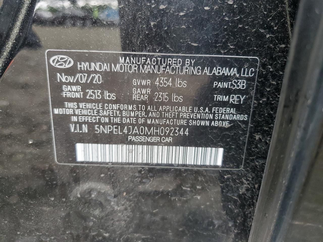 2021 Hyundai Sonata Sel VIN: 5NPEL4JA0MH092344 Lot: 53987294