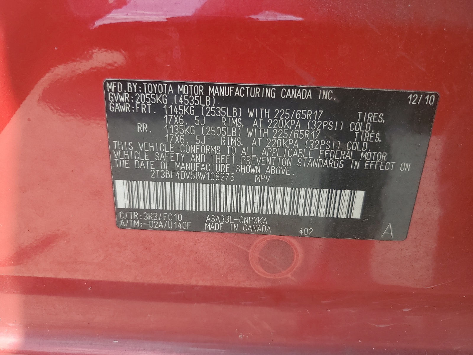 2T3BF4DV5BW108276 2011 Toyota Rav4