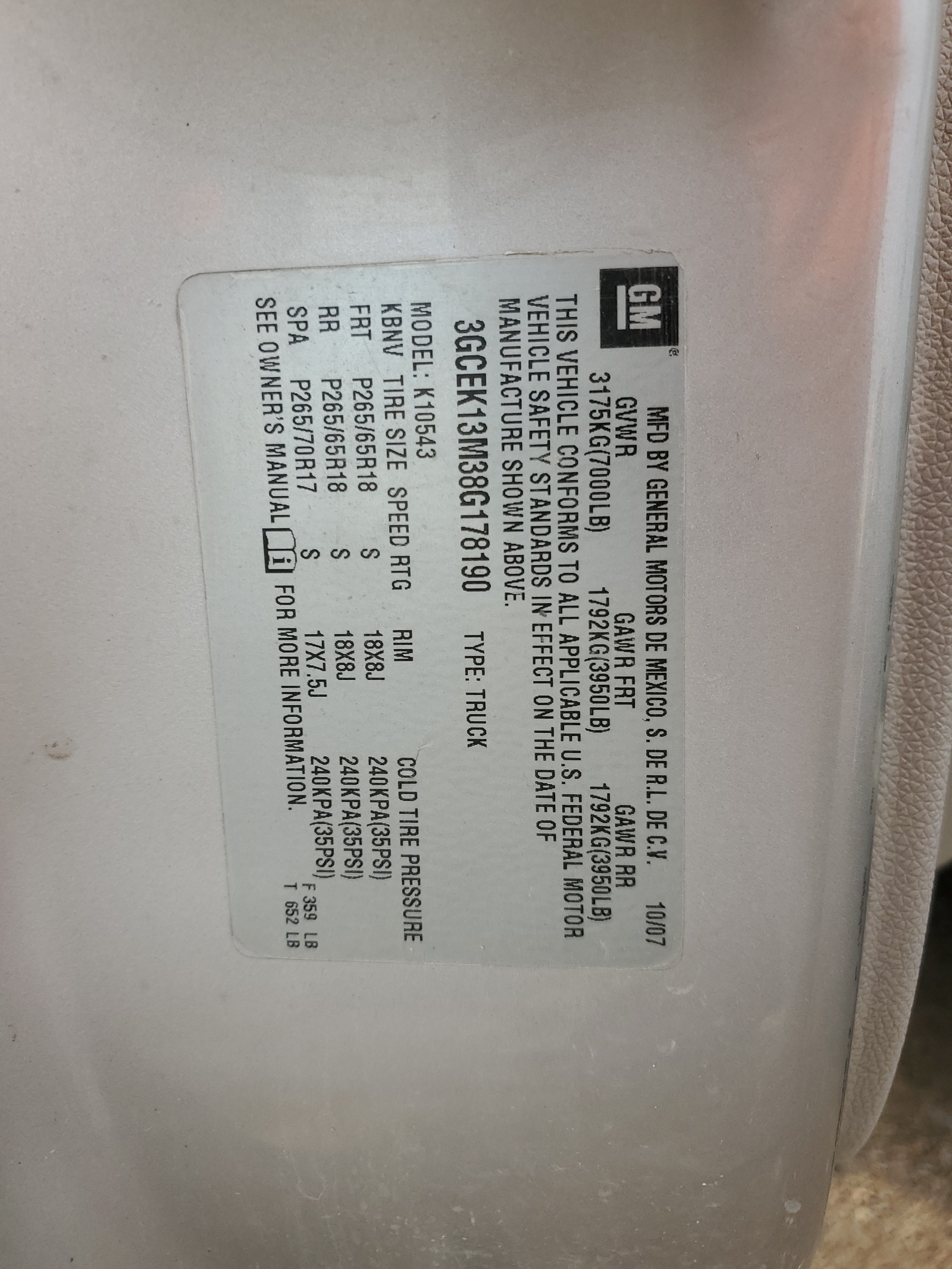 3GCEK13M38G178190 2008 Chevrolet Silverado K1500