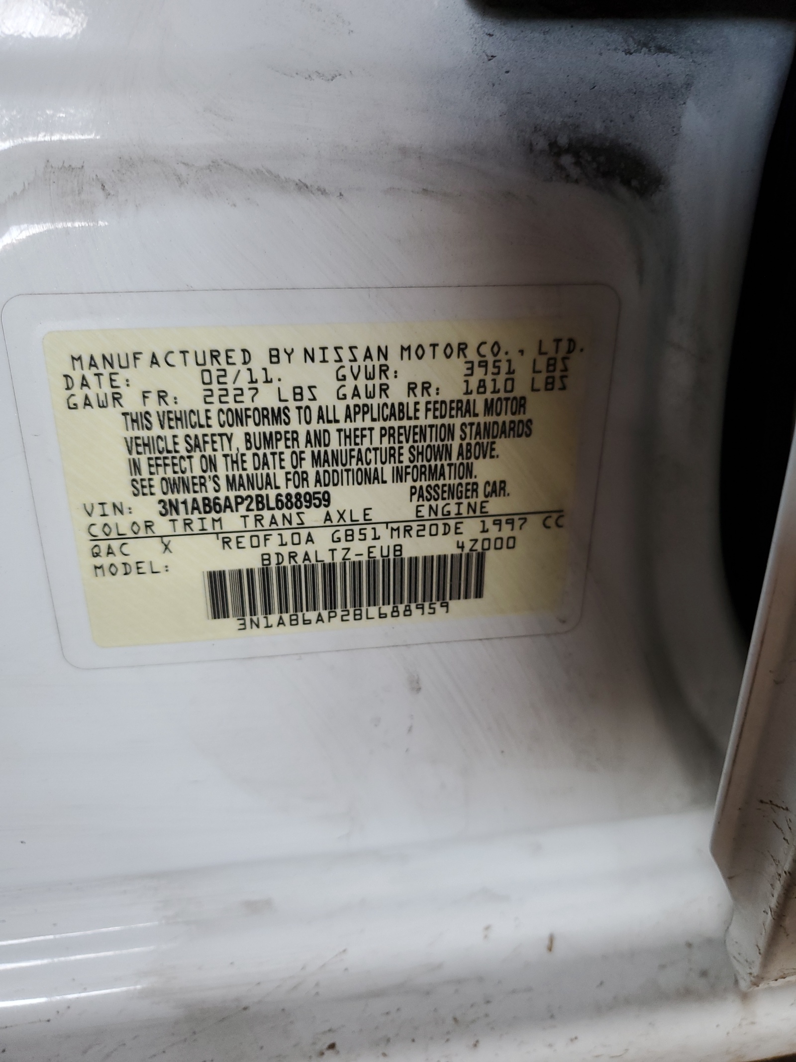 3N1AB6AP2BL688959 2011 Nissan Sentra 2.0