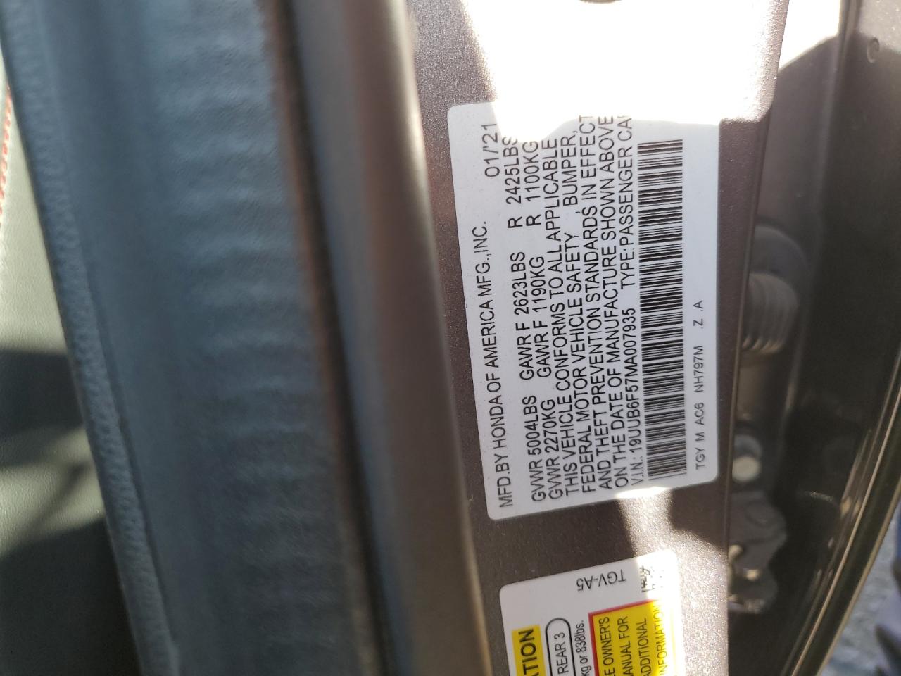 19UUB6F57MA007935 2021 Acura Tlx Tech A