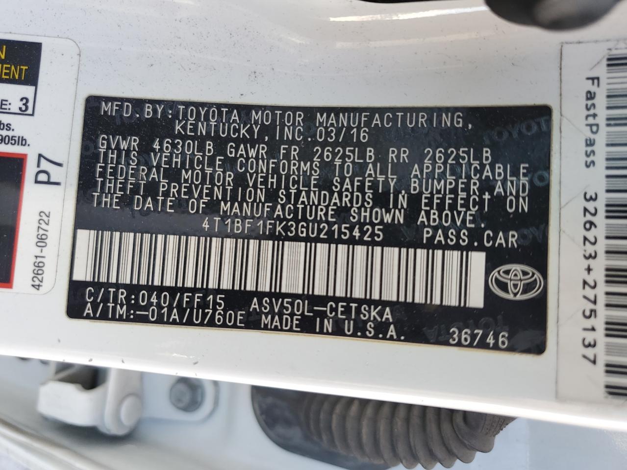 4T1BF1FK3GU215425 2016 Toyota Camry Le