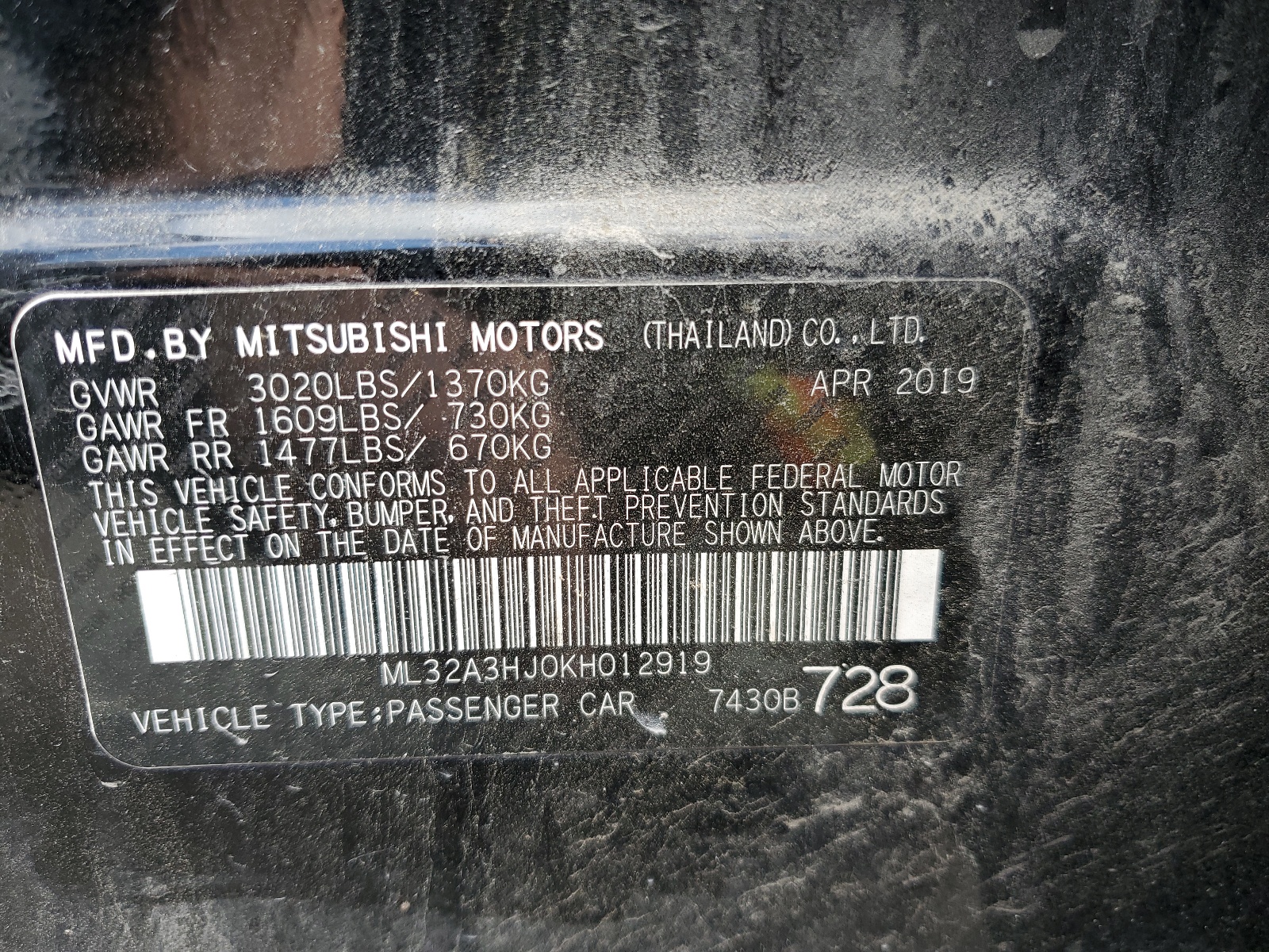 ML32A3HJ0KH012919 2019 Mitsubishi Mirage Es