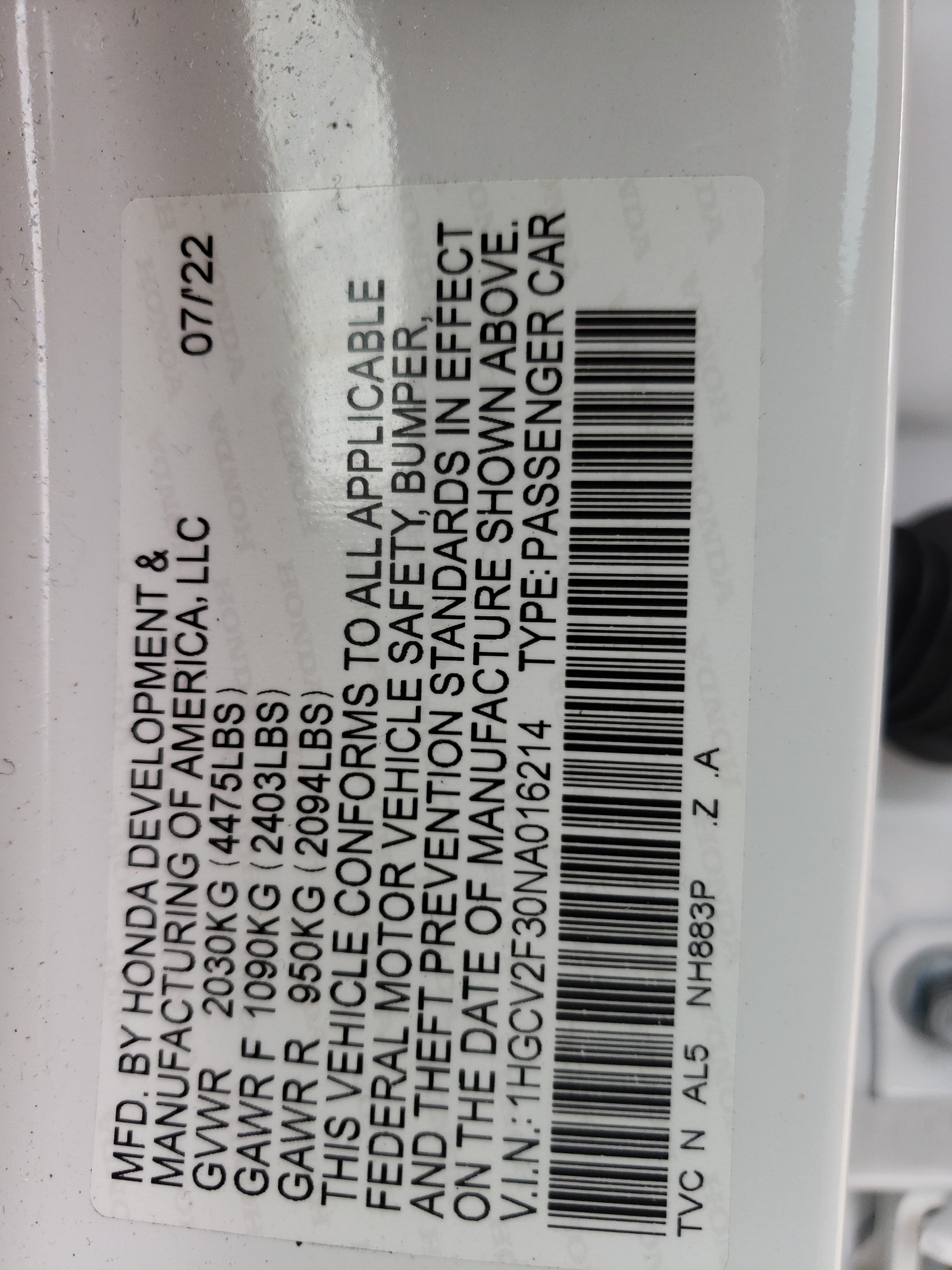 1HGCV2F30NA016214 2022 Honda Accord Sport