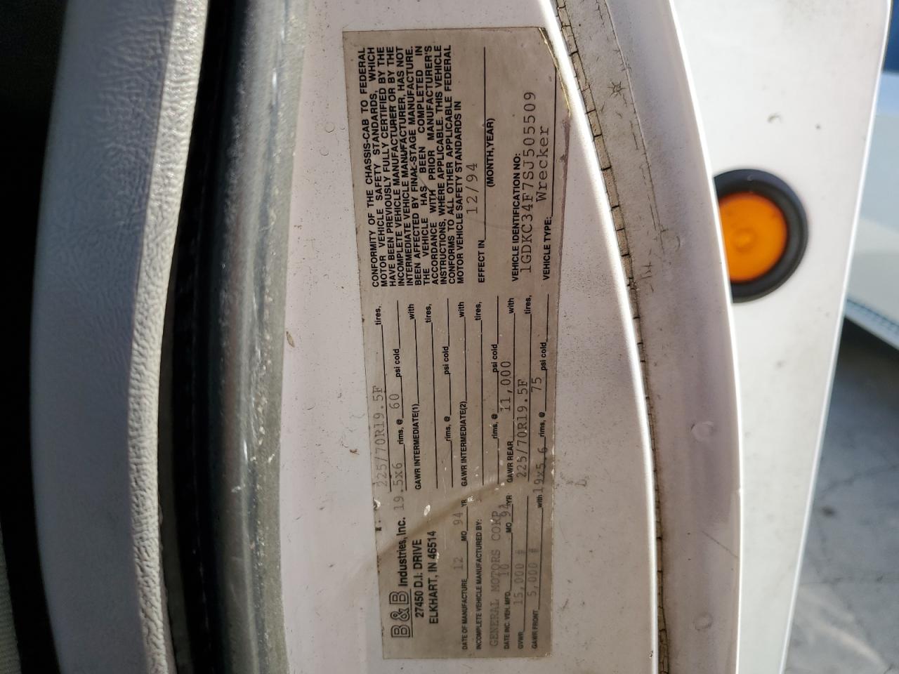 1995 GMC Sierra C3500 Heavy Duty VIN: 1GDKC34F7SJ505509 Lot: 57274114