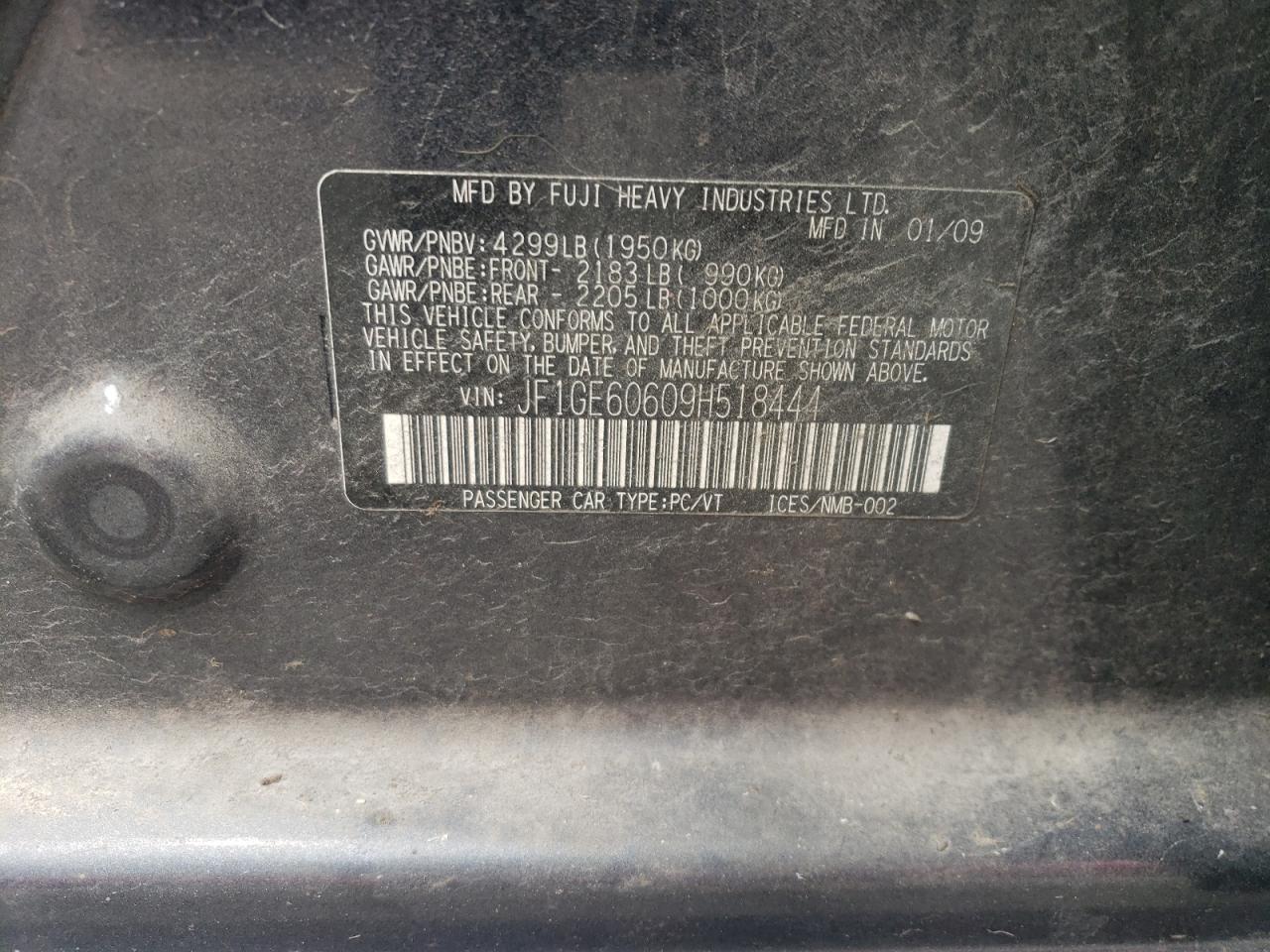2009 Subaru Impreza 2.5I Premium VIN: JF1GE60609H518444 Lot: 55722104