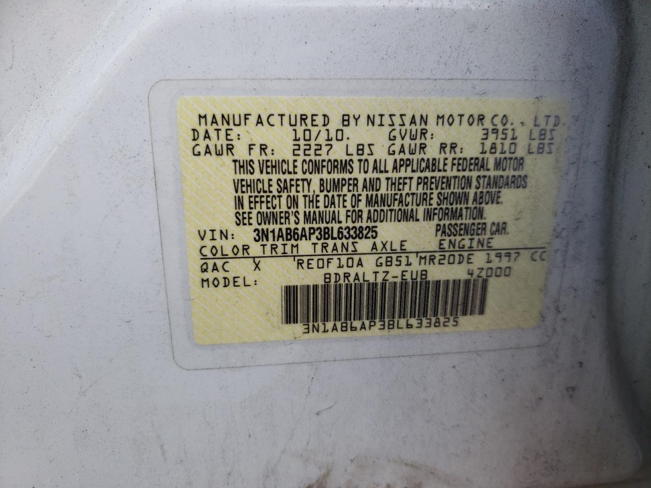 3N1AB6AP3BL633825 2011 Nissan Sentra 2.0