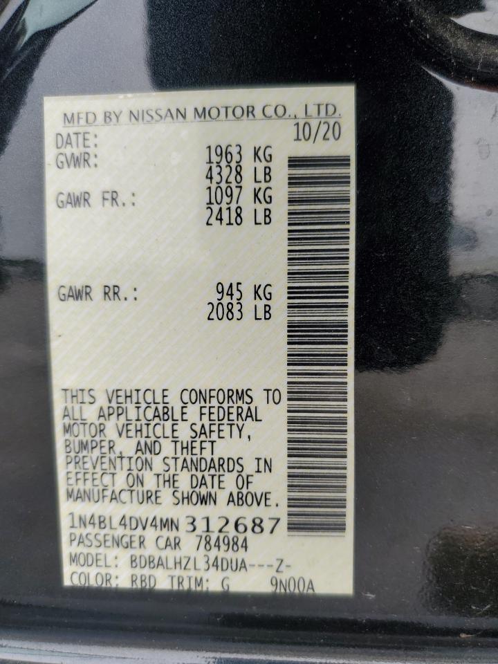 2021 Nissan Altima Sv VIN: 1N4BL4DV4MN312687 Lot: 53213084