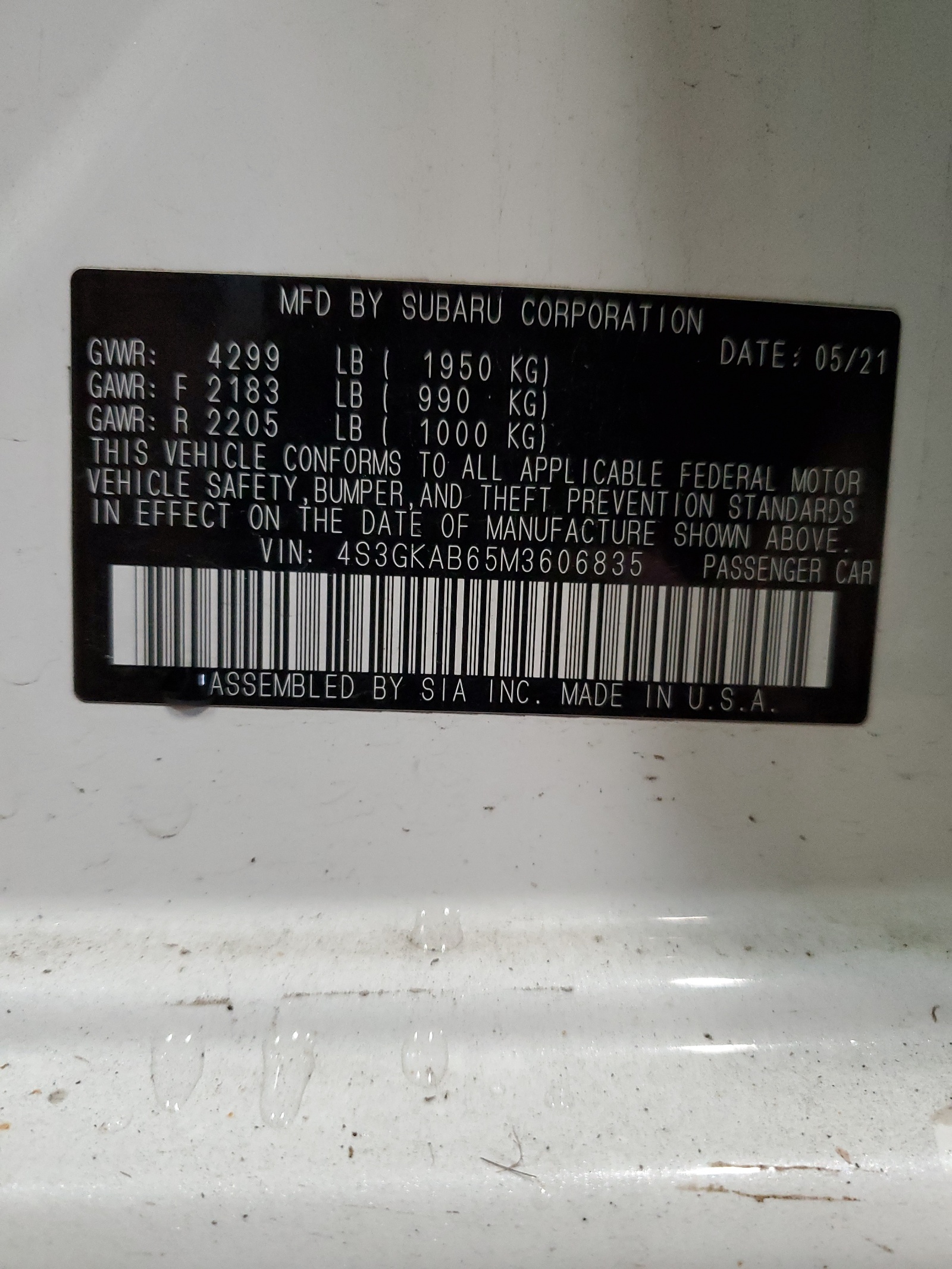 4S3GKAB65M3606835 2021 Subaru Impreza