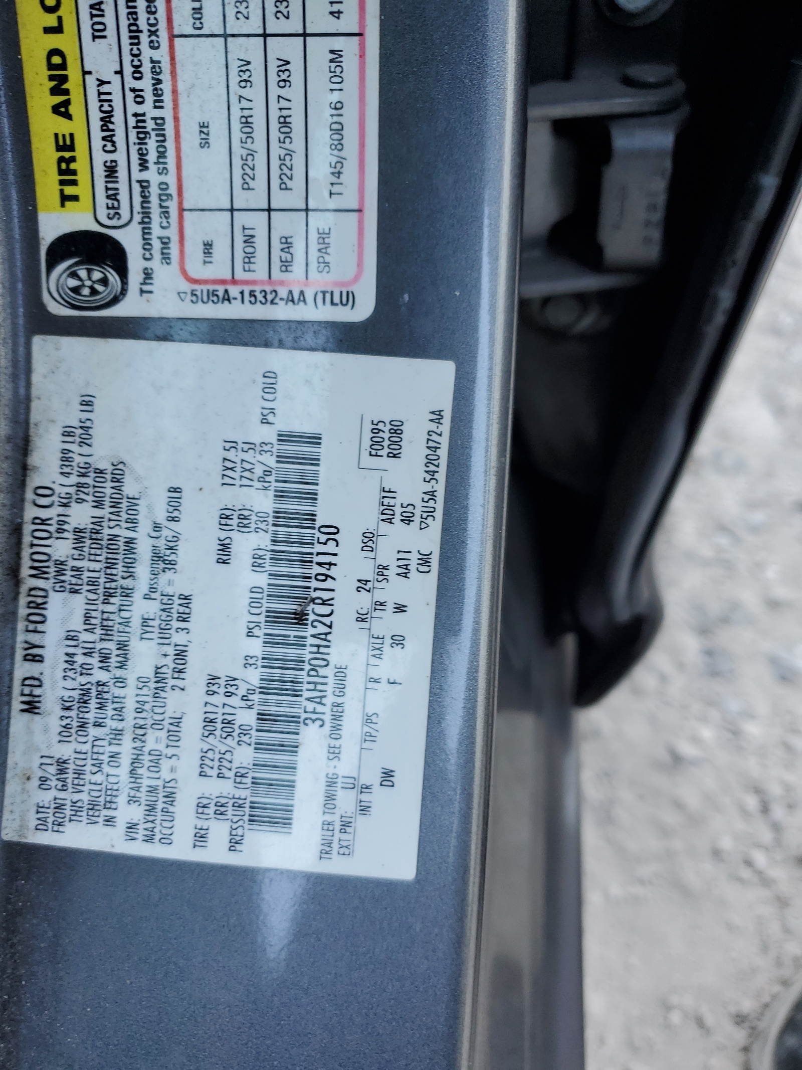 3FAHP0HA2CR194150 2012 Ford Fusion Se