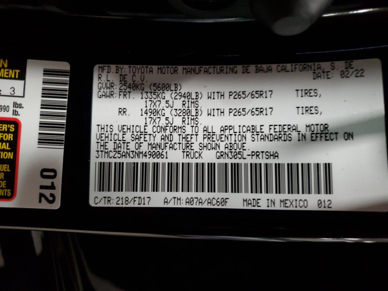 2022 Toyota Tacoma Double Cab VIN: 3TMCZ5AN3NM490061 Lot: 53734734