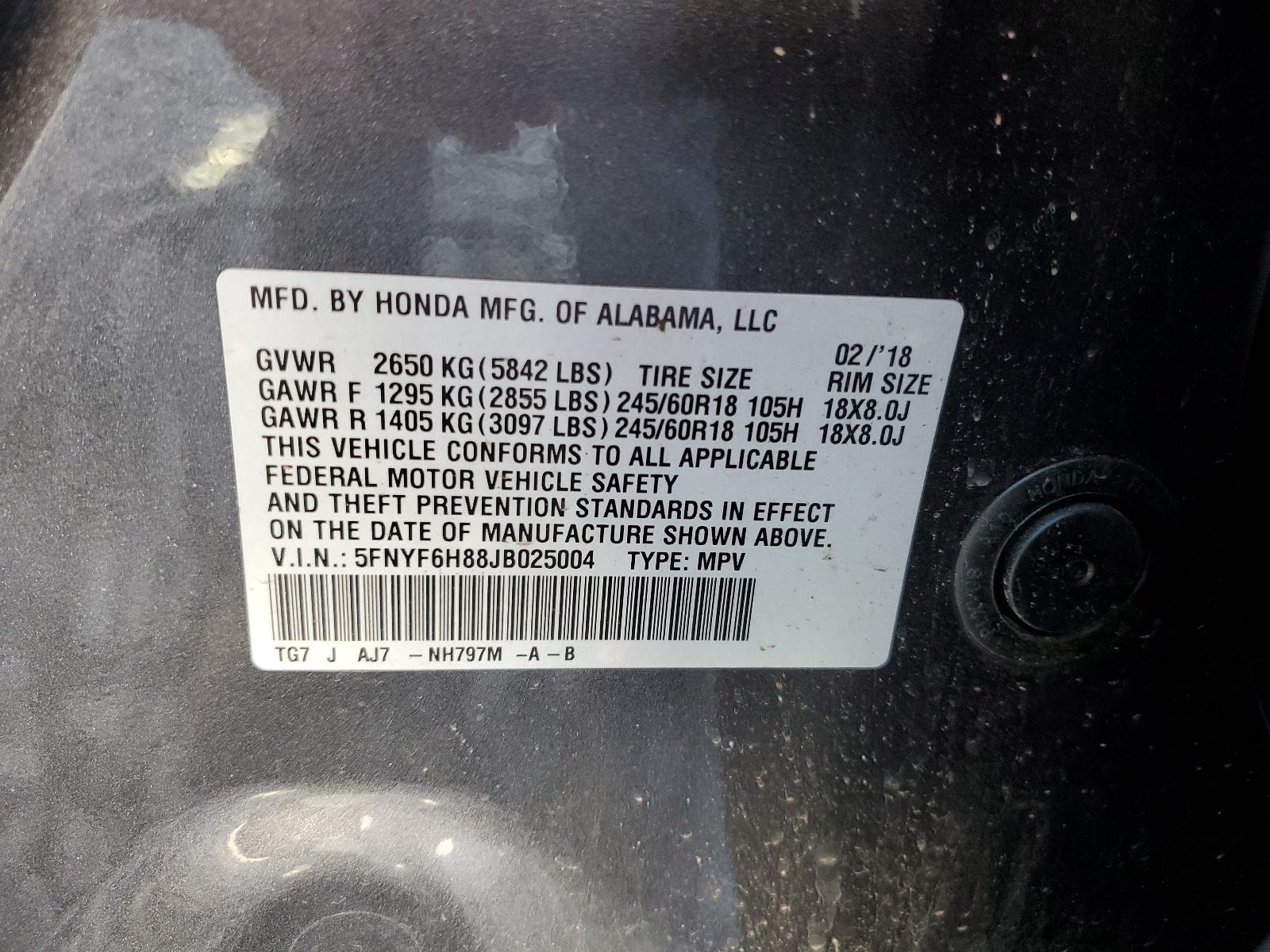 5FNYF6H88JB025004 2018 Honda Pilot Exl