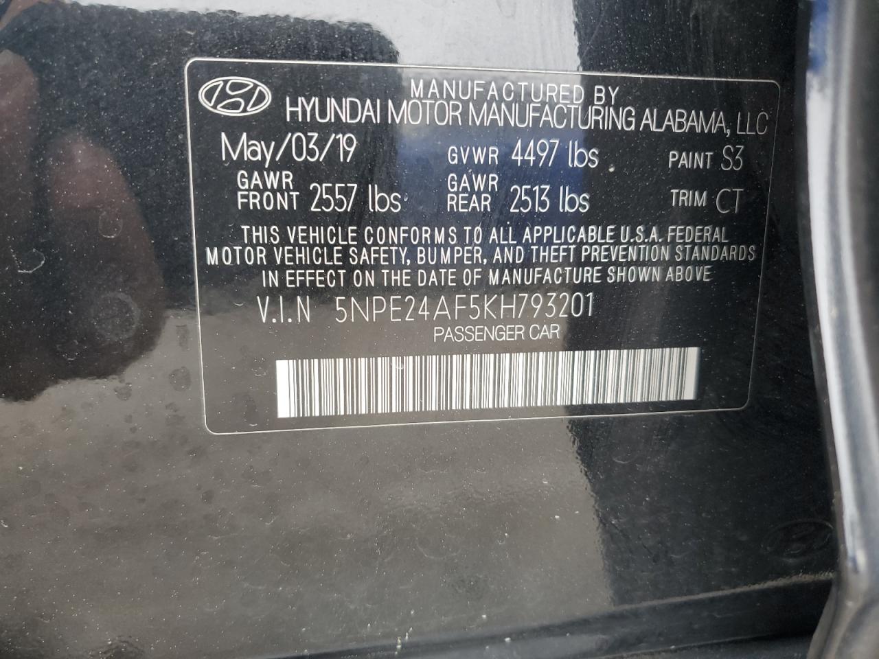 5NPE24AF5KH793201 2019 Hyundai Sonata Se