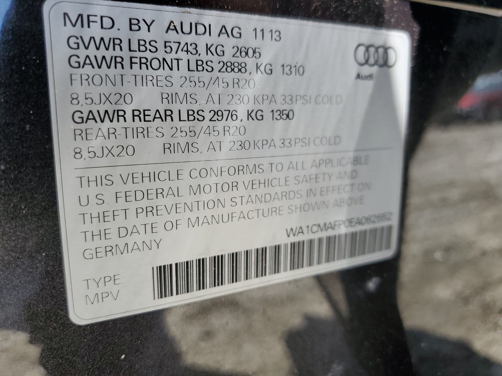 WA1CMAFP0EA062652 2014 Audi Q5 Tdi Premium Plus