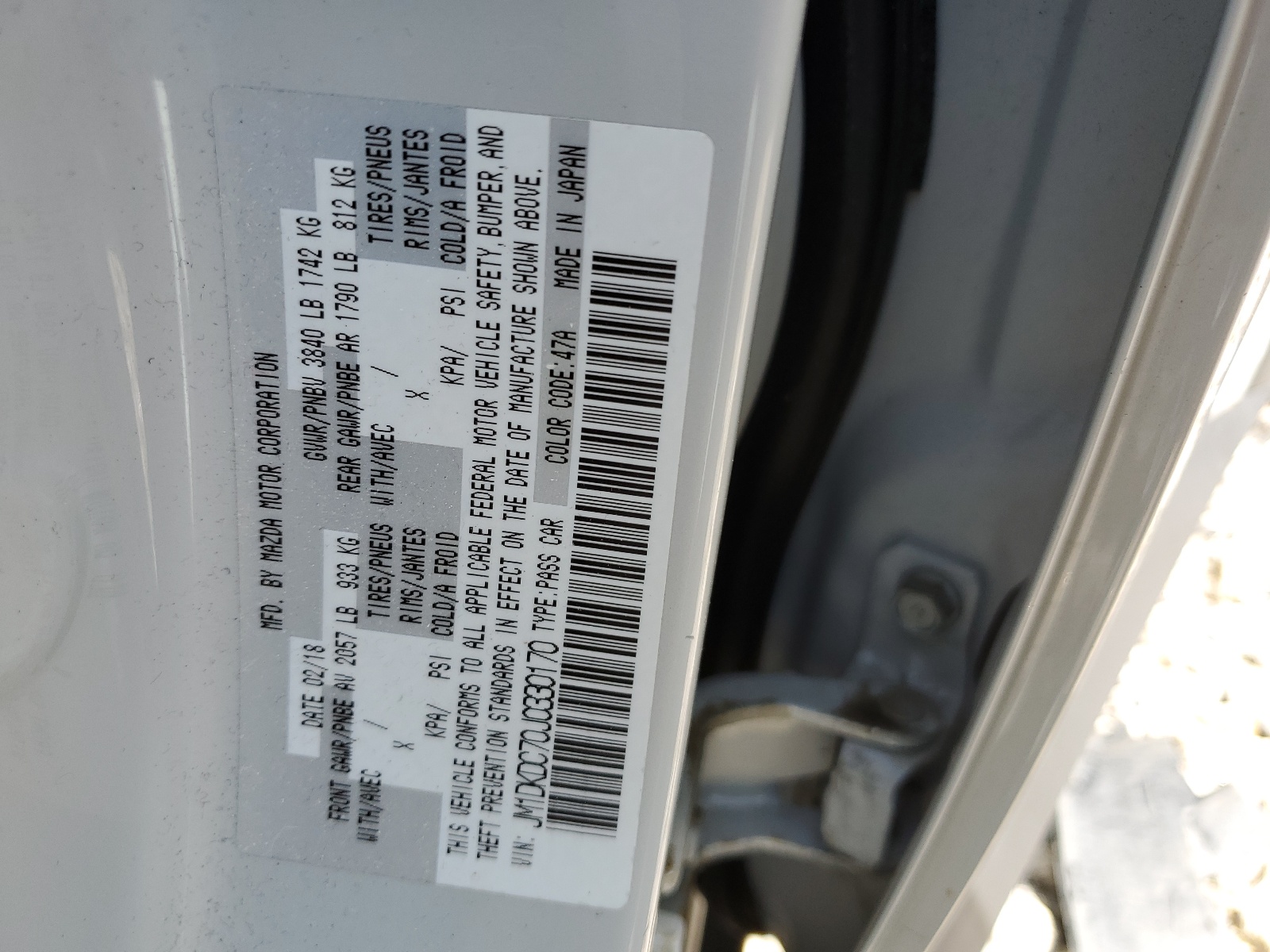 JM1DKDC70J0330170 2018 Mazda Cx-3 Touring