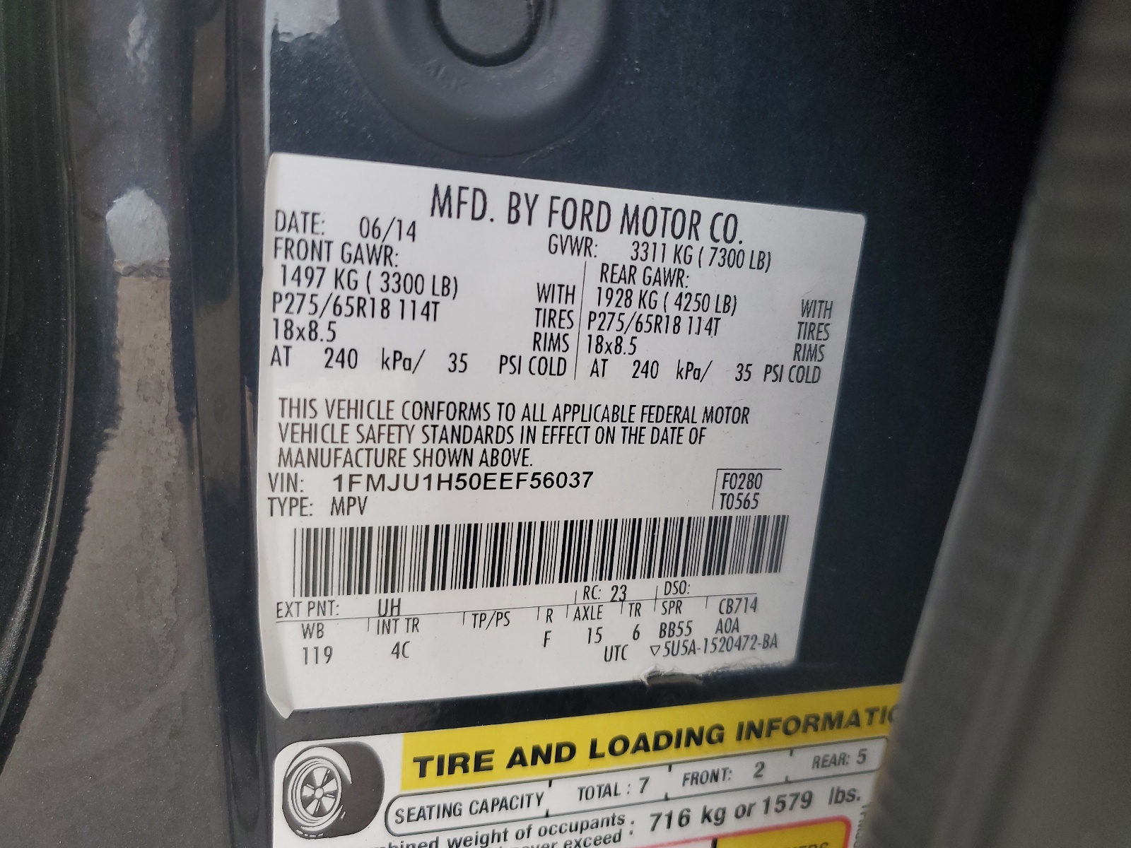 1FMJU1H50EEF56037 2014 Ford Expedition Xlt