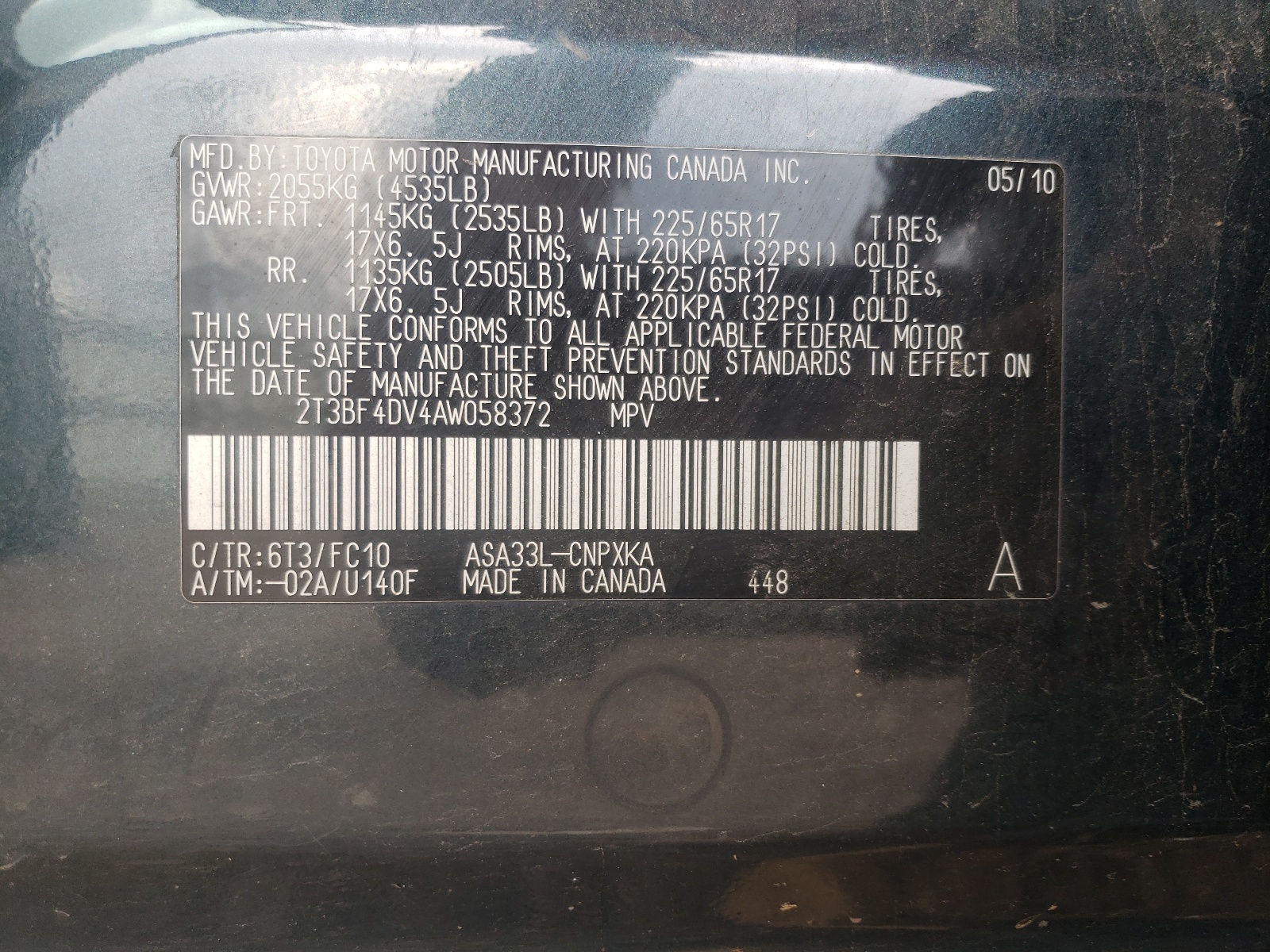 2T3BF4DV4AW058372 2010 Toyota Rav4
