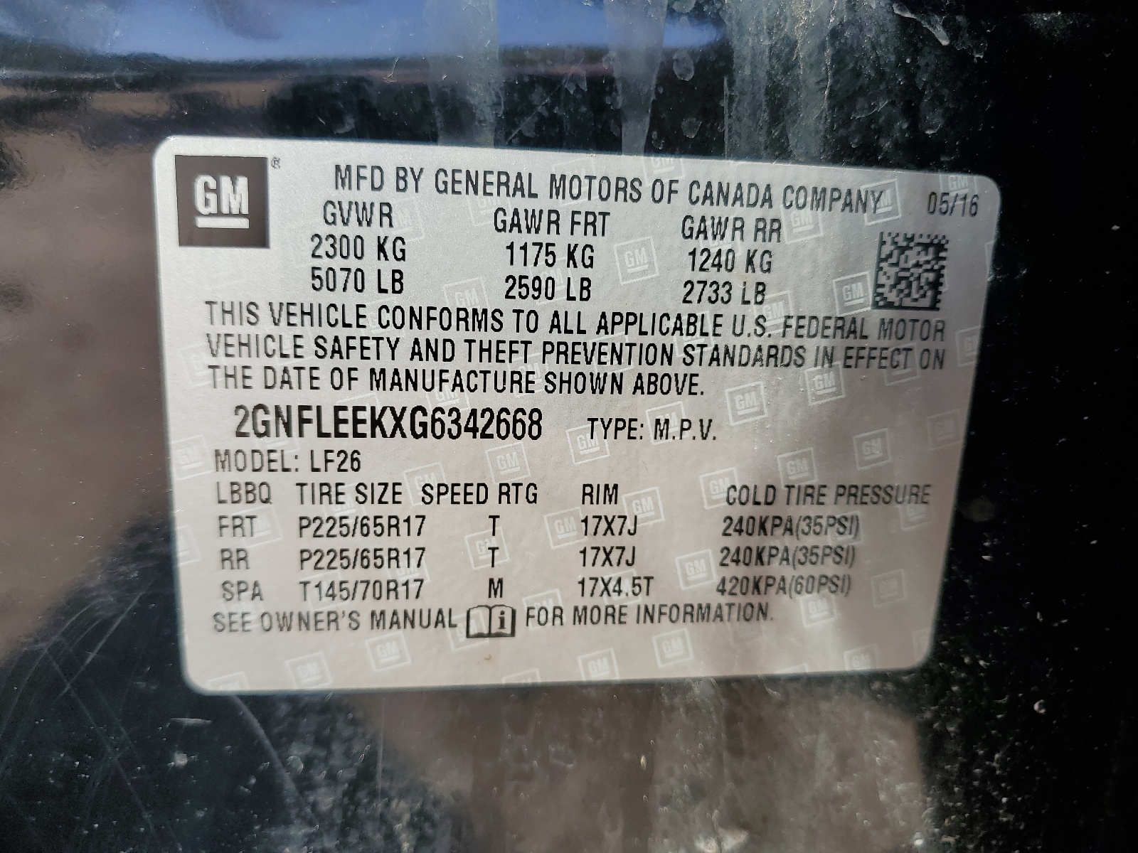 2GNFLEEKXG6342668 2016 Chevrolet Equinox Ls