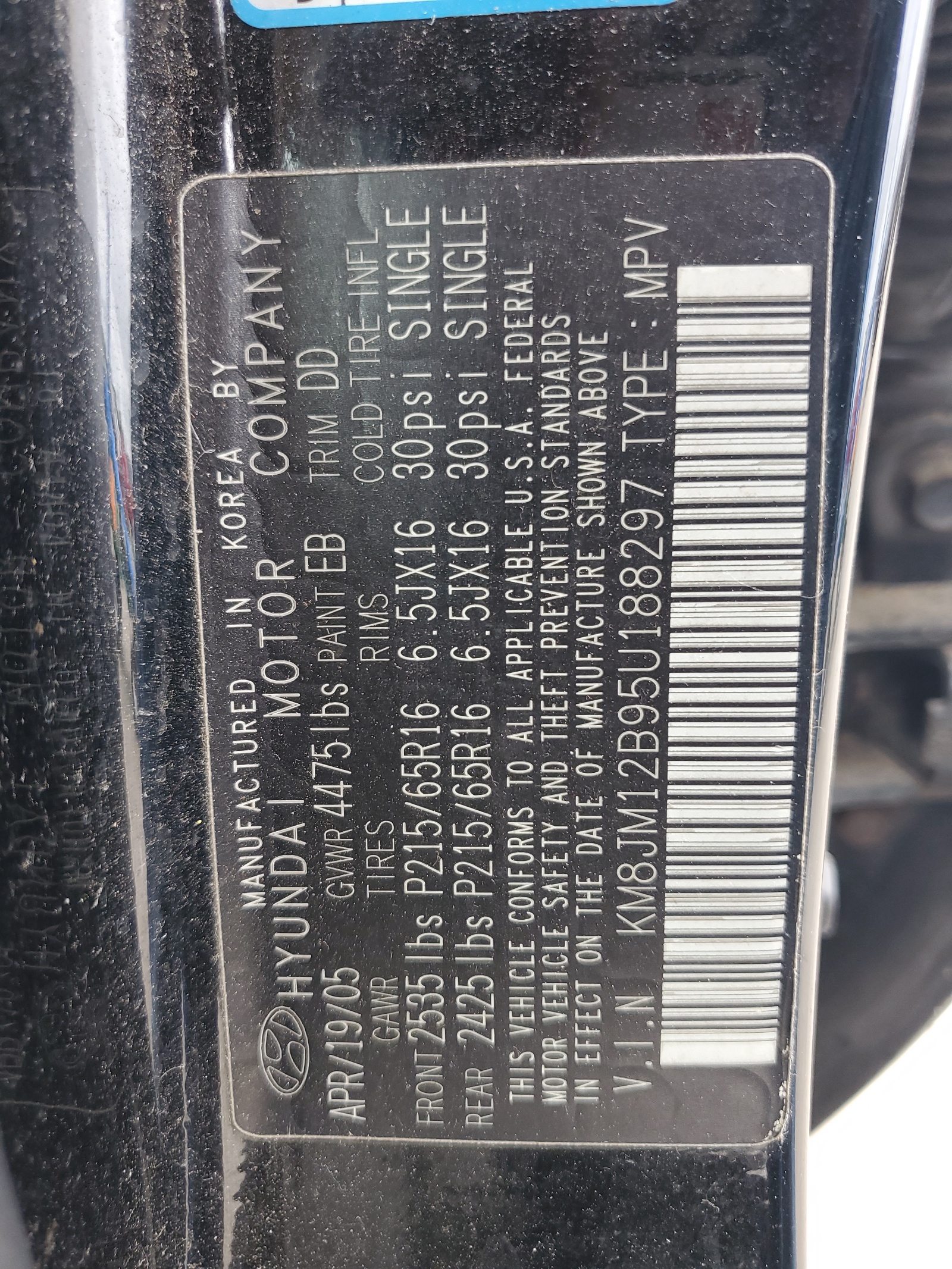 KM8JM12B95U188297 2005 Hyundai Tucson Gl