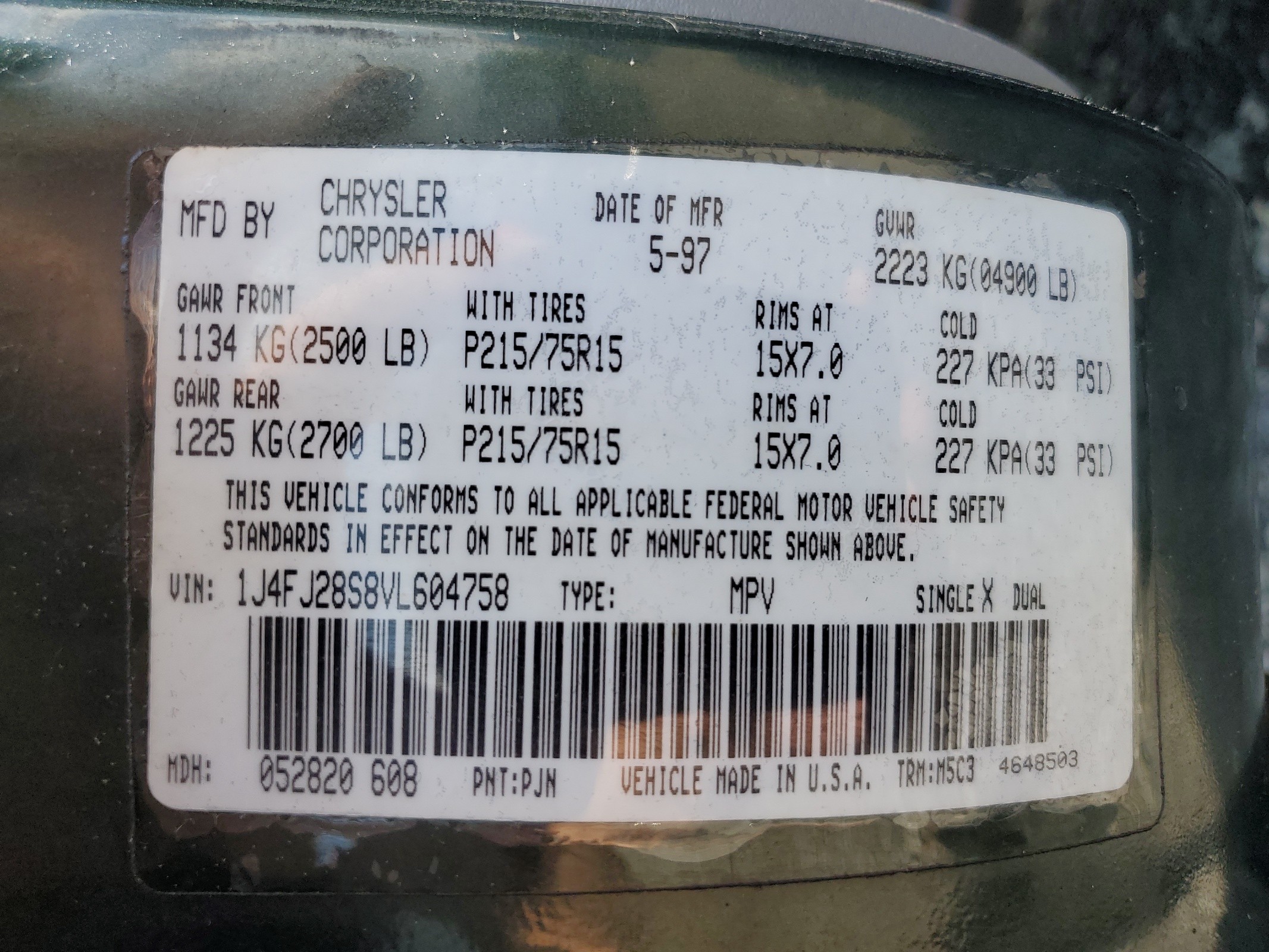 1J4FJ28S8VL604758 1997 Jeep Cherokee Se