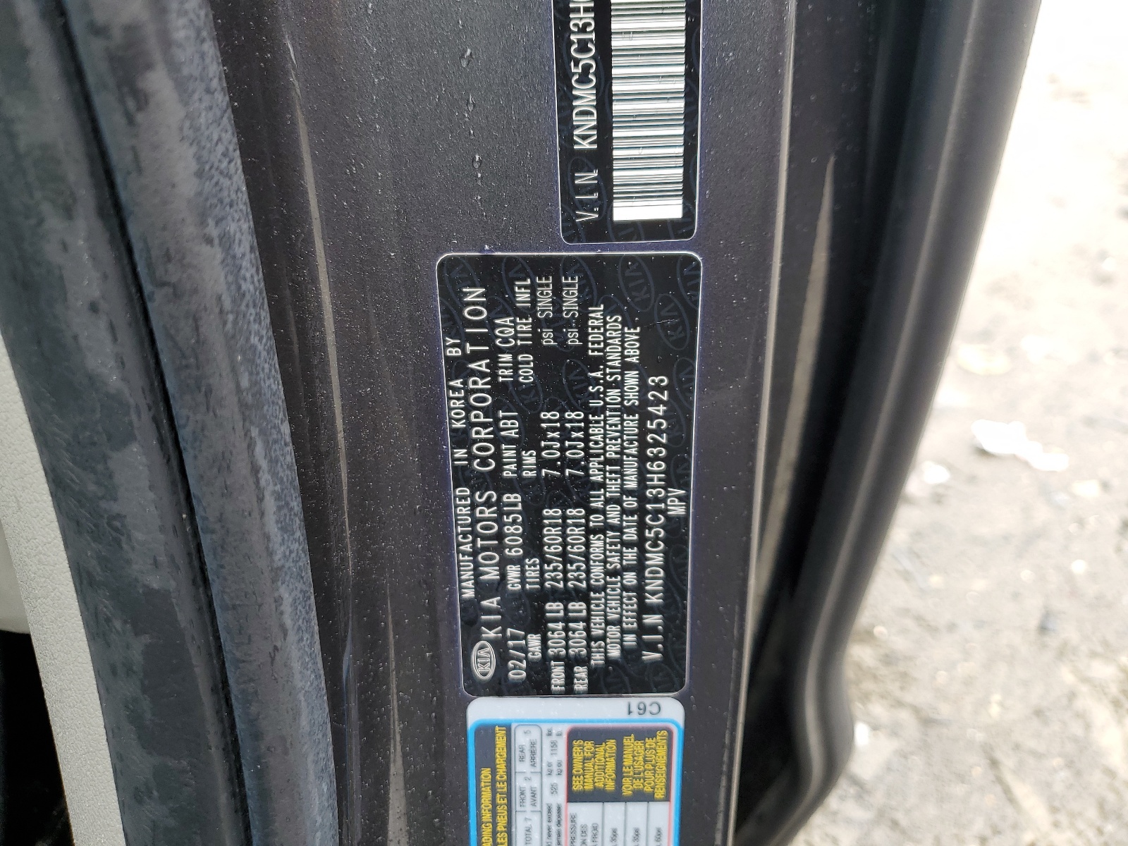 KNDMC5C13H6325423 2017 Kia Sedona Ex