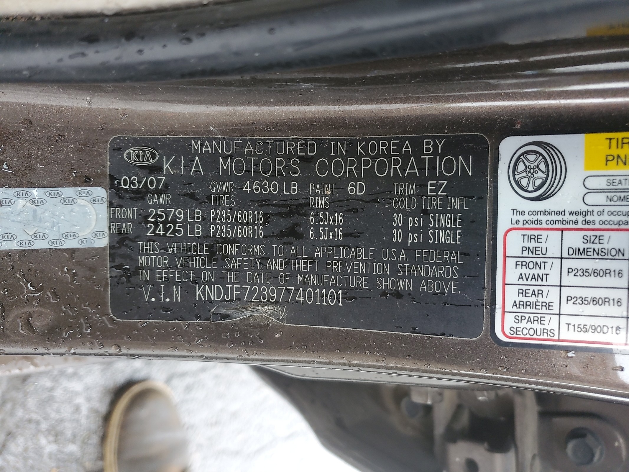 KNDJF723977401101 2007 Kia Sportage Ex