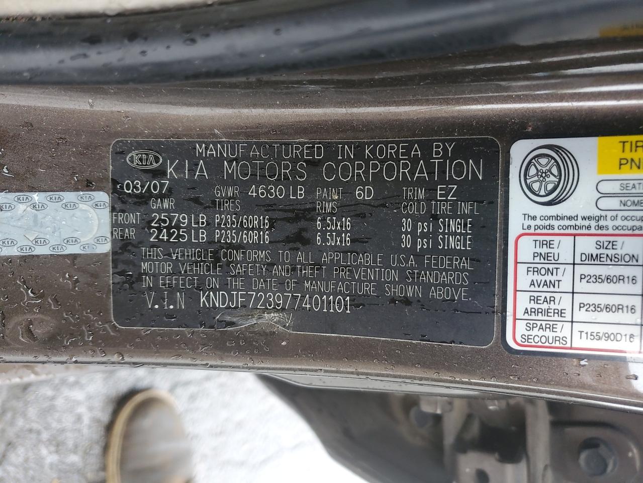 2007 Kia Sportage Ex VIN: KNDJF723977401101 Lot: 55689604