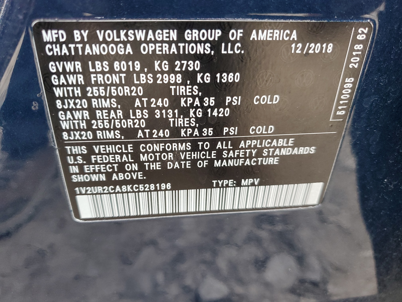 1V2UR2CA8KC528196 2019 Volkswagen Atlas Se