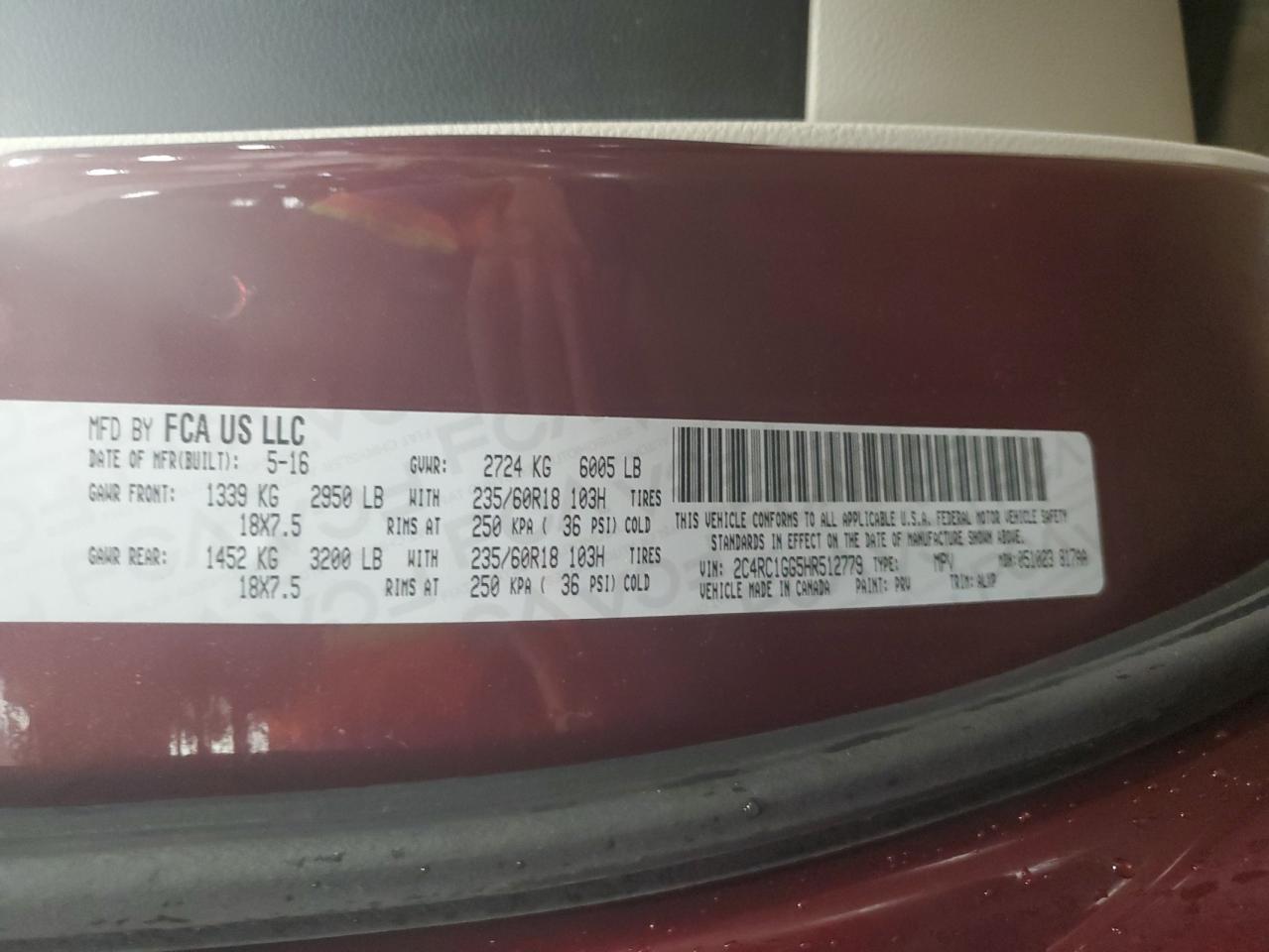 2017 Chrysler Pacifica Limited VIN: 2C4RC1GG5HR512779 Lot: 55307564