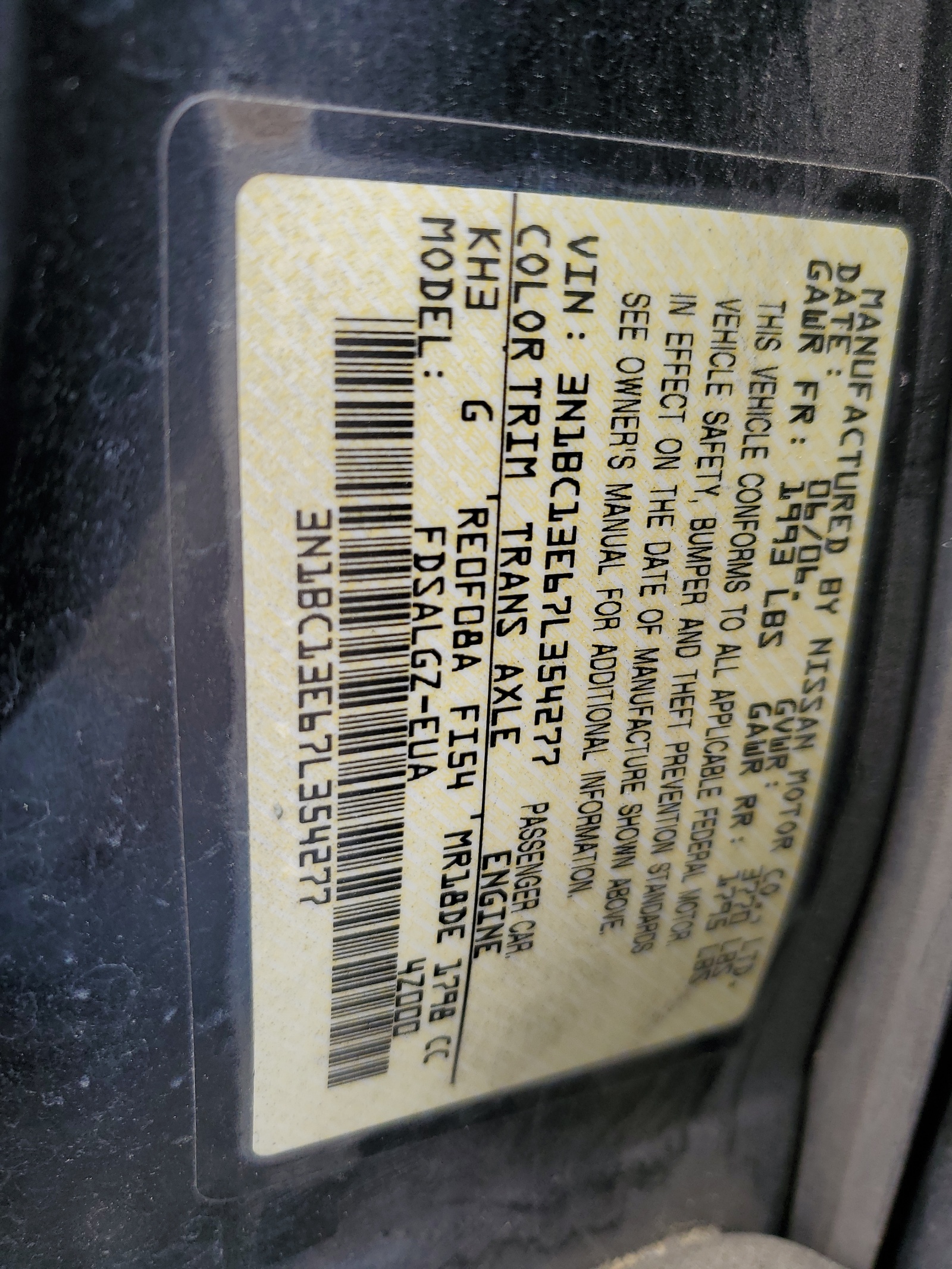 3N1BC13E67L354277 2007 Nissan Versa S