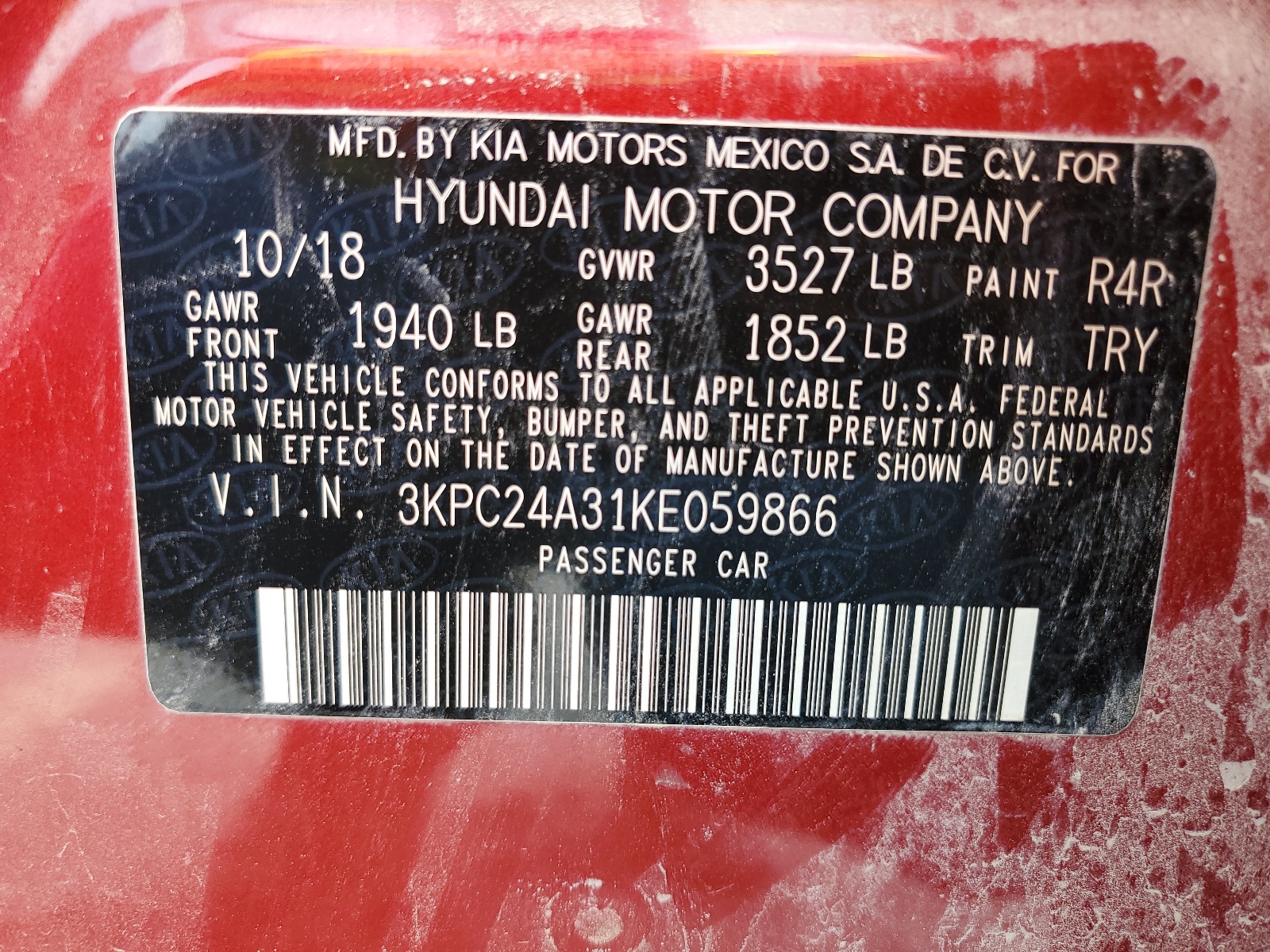 3KPC24A31KE059866 2019 Hyundai Accent Se
