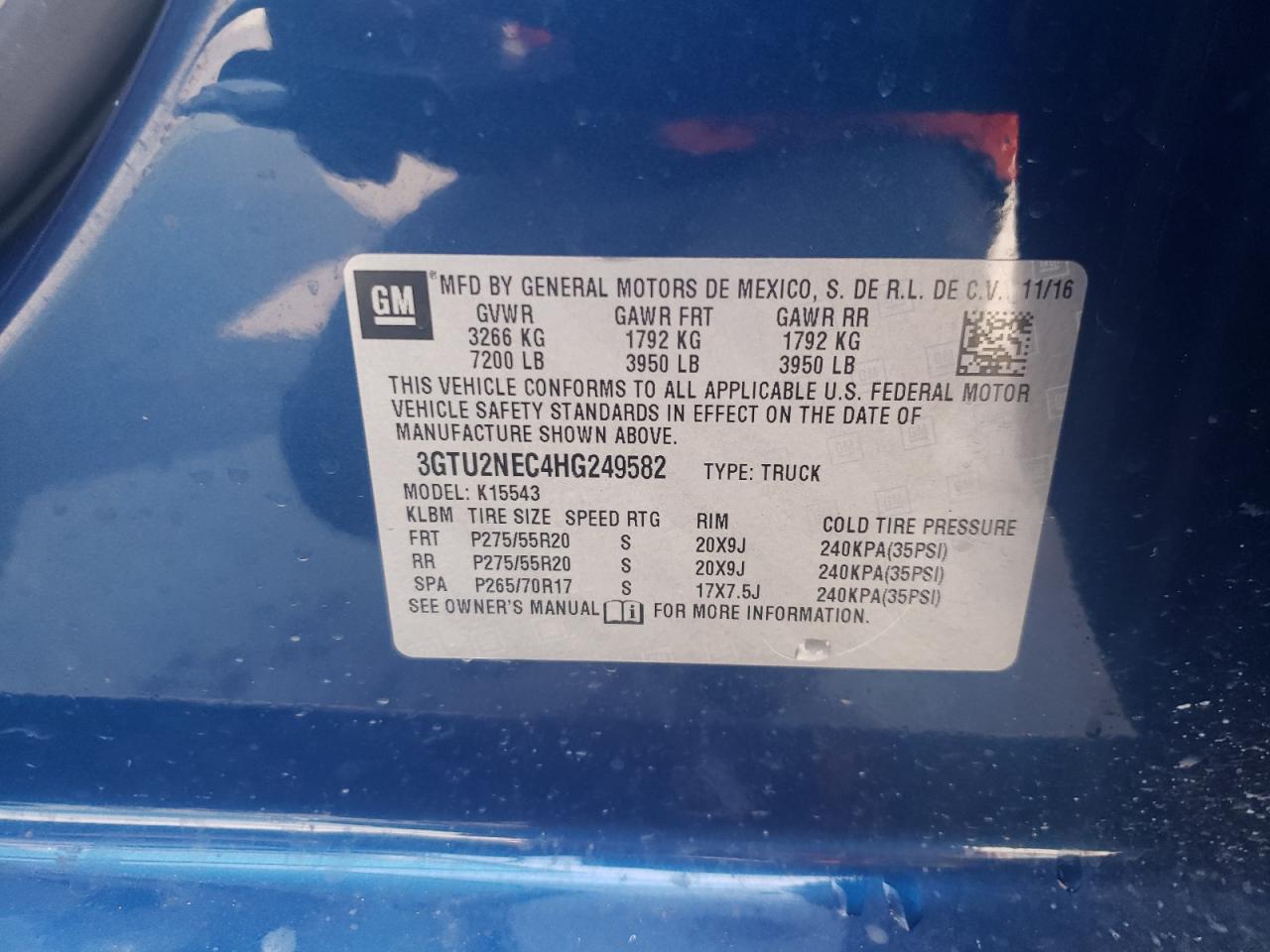 3GTU2NEC4HG249582 2017 GMC Sierra K1500 Slt