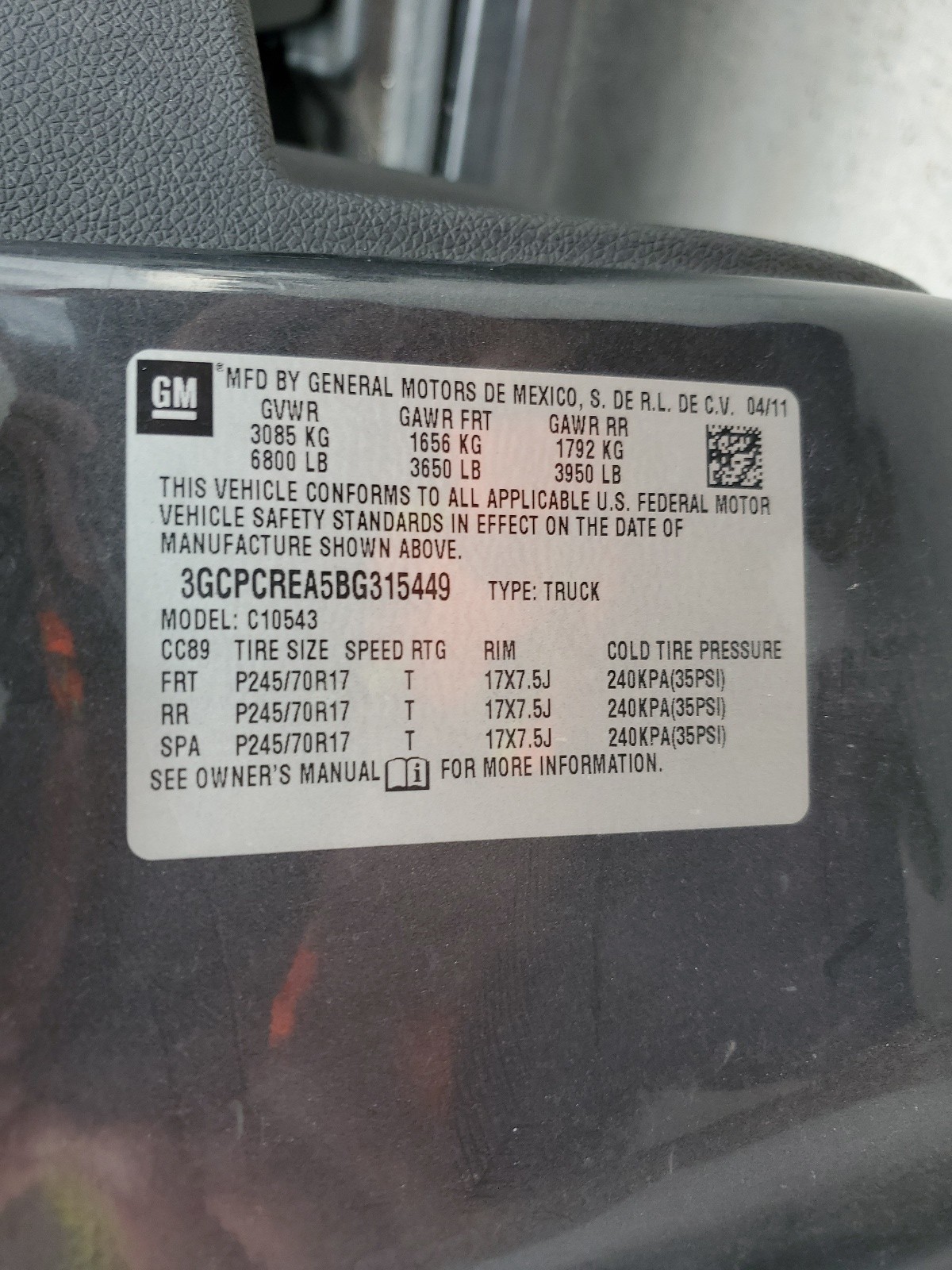 3GCPCREA5BG315449 2011 Chevrolet Silverado C1500 Ls