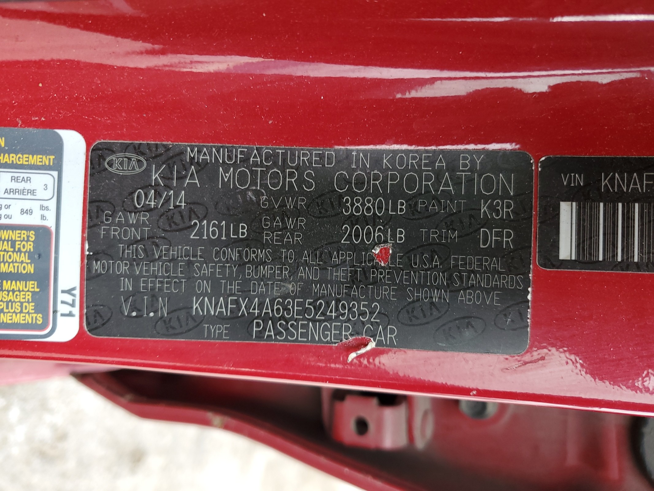 KNAFX4A63E5249352 2014 Kia Forte Lx