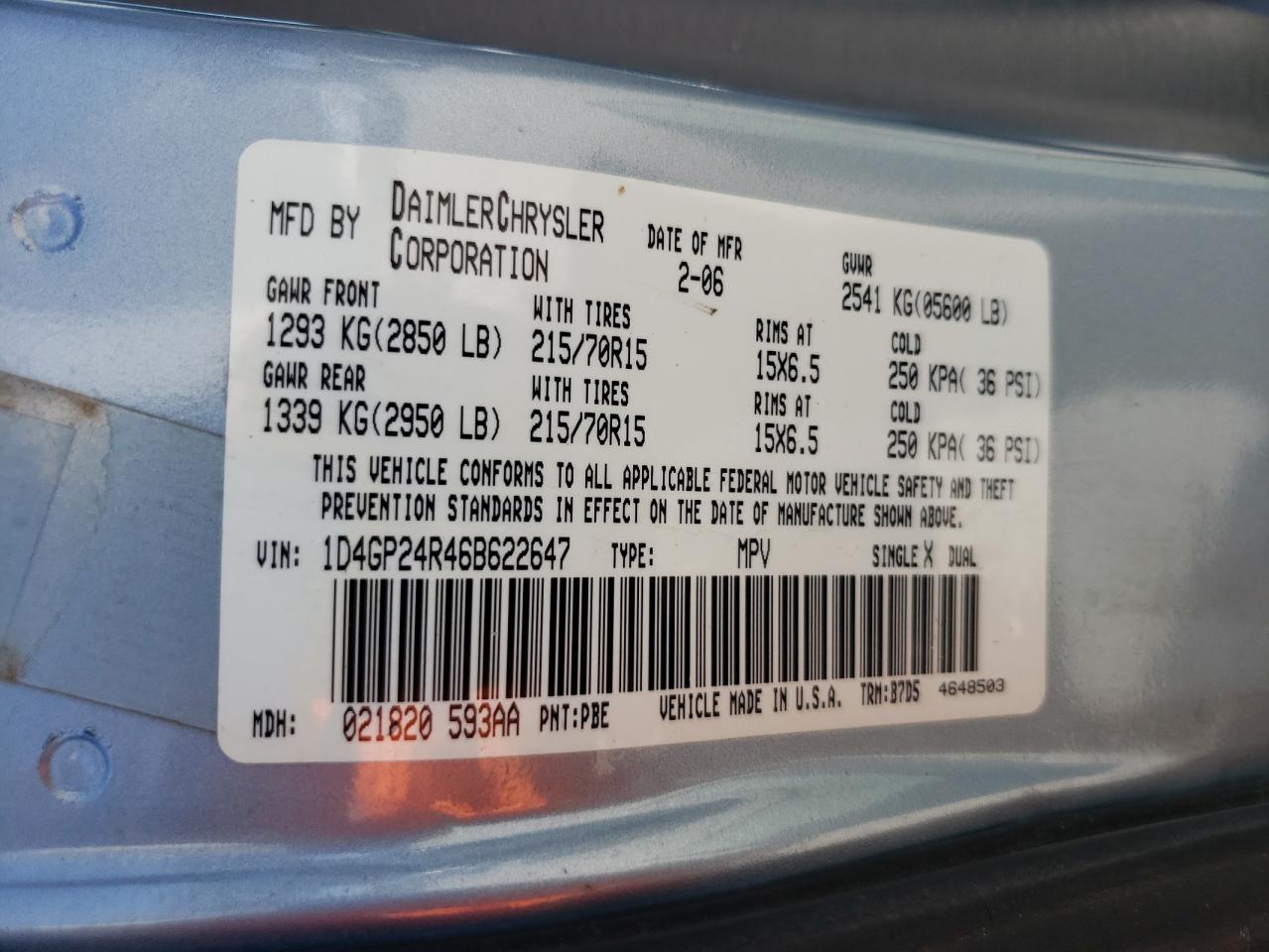 1D4GP24R46B622647 2006 Dodge Grand Caravan Se