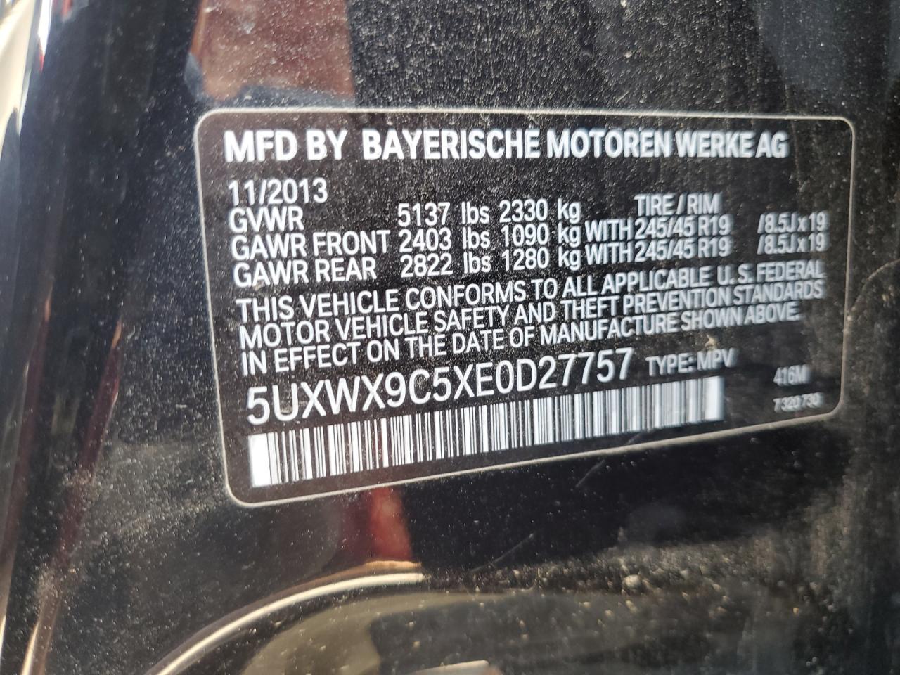 5UXWX9C5XE0D27757 2014 BMW X3 xDrive28I