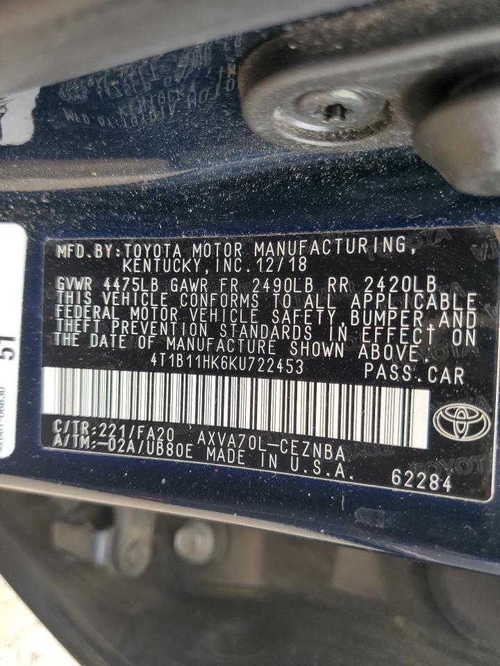 4T1B11HK6KU722453 2019 Toyota Camry L